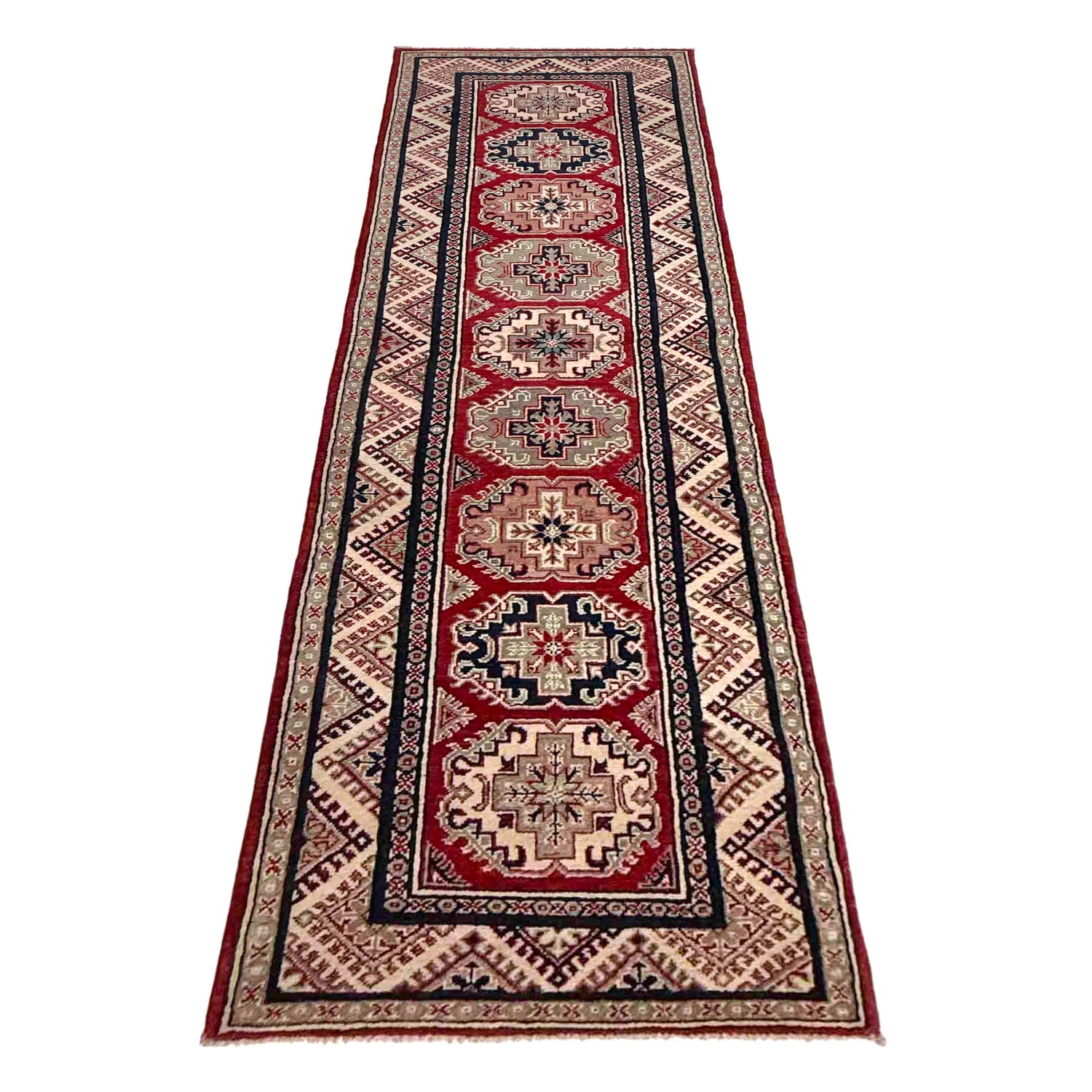 Kazak Rug Handmade Red Medallion 10' Runner