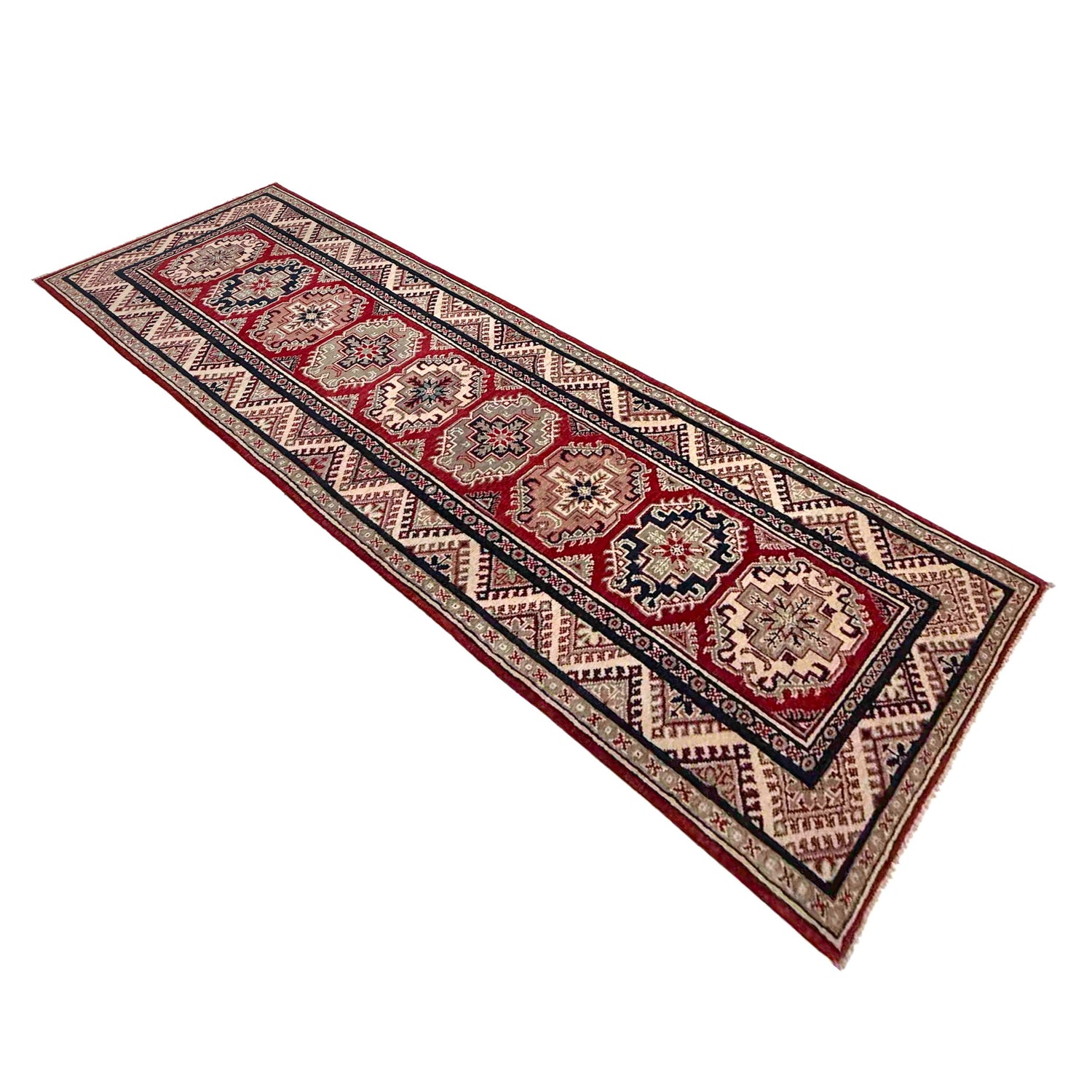 Kazak Rug Handmade Red Medallion 10' Runner