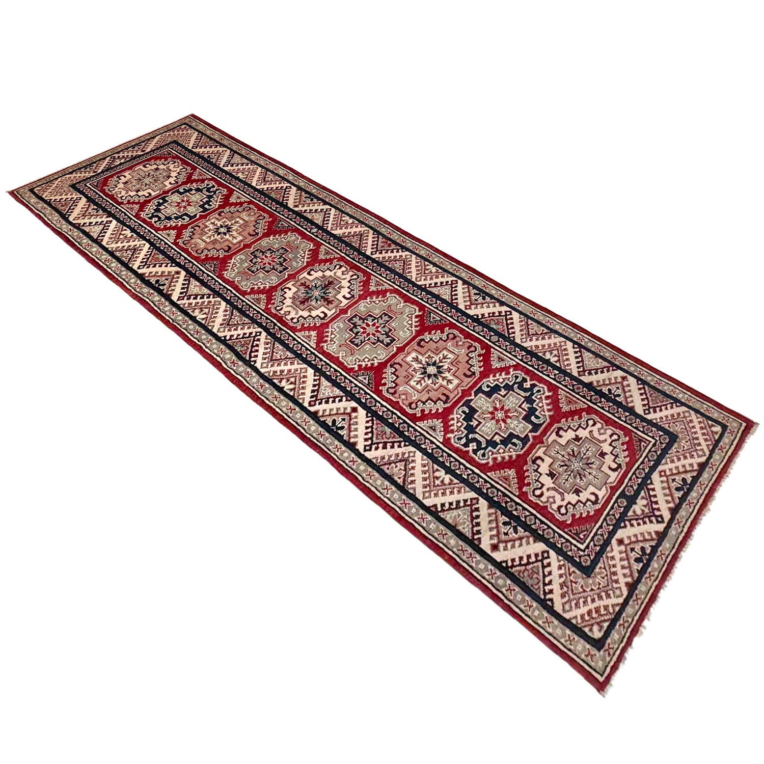 Kazak Rug Handmade Red Medallion 10' Runner