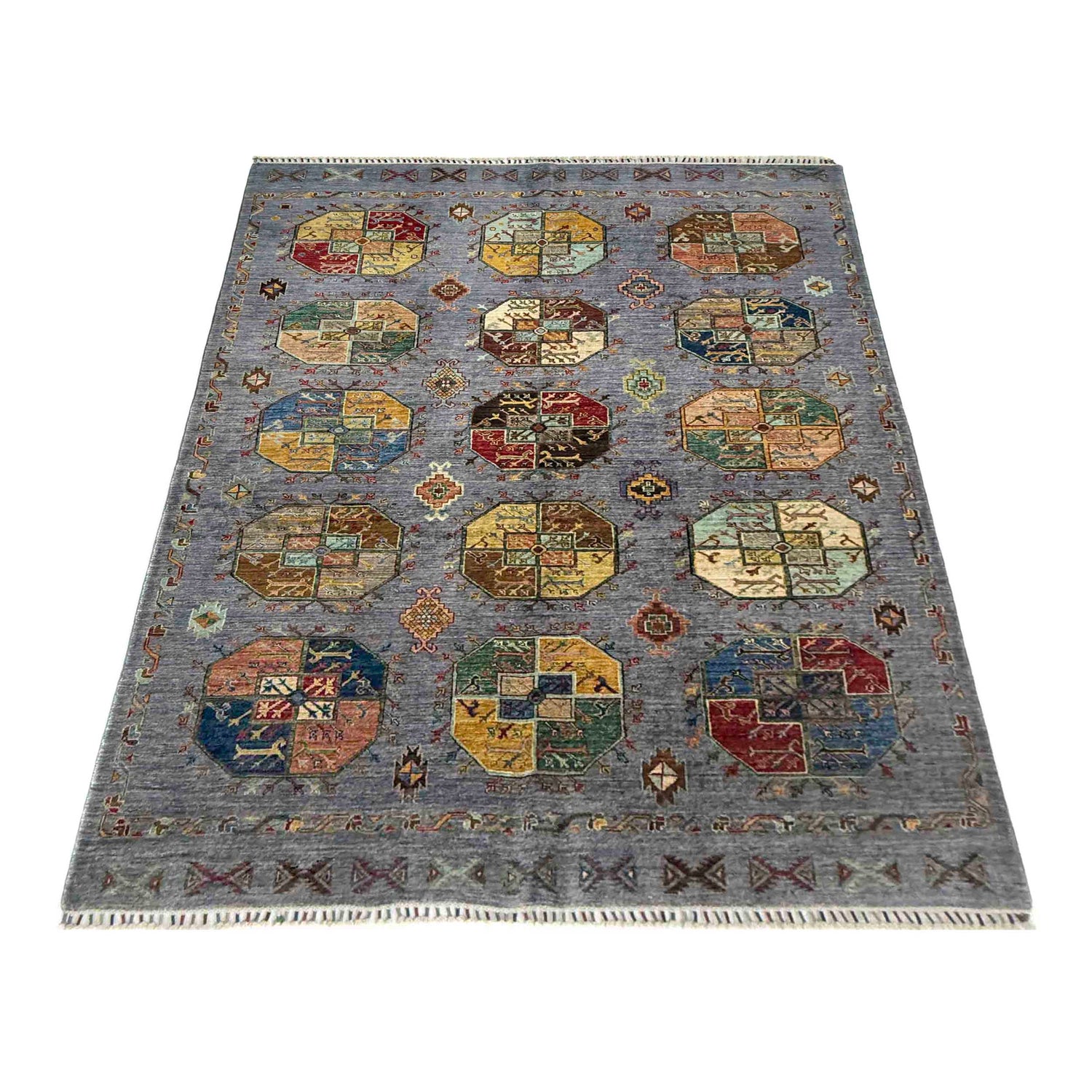 Waziri Area Rug Handmade Gray Medallion 5x8 ft