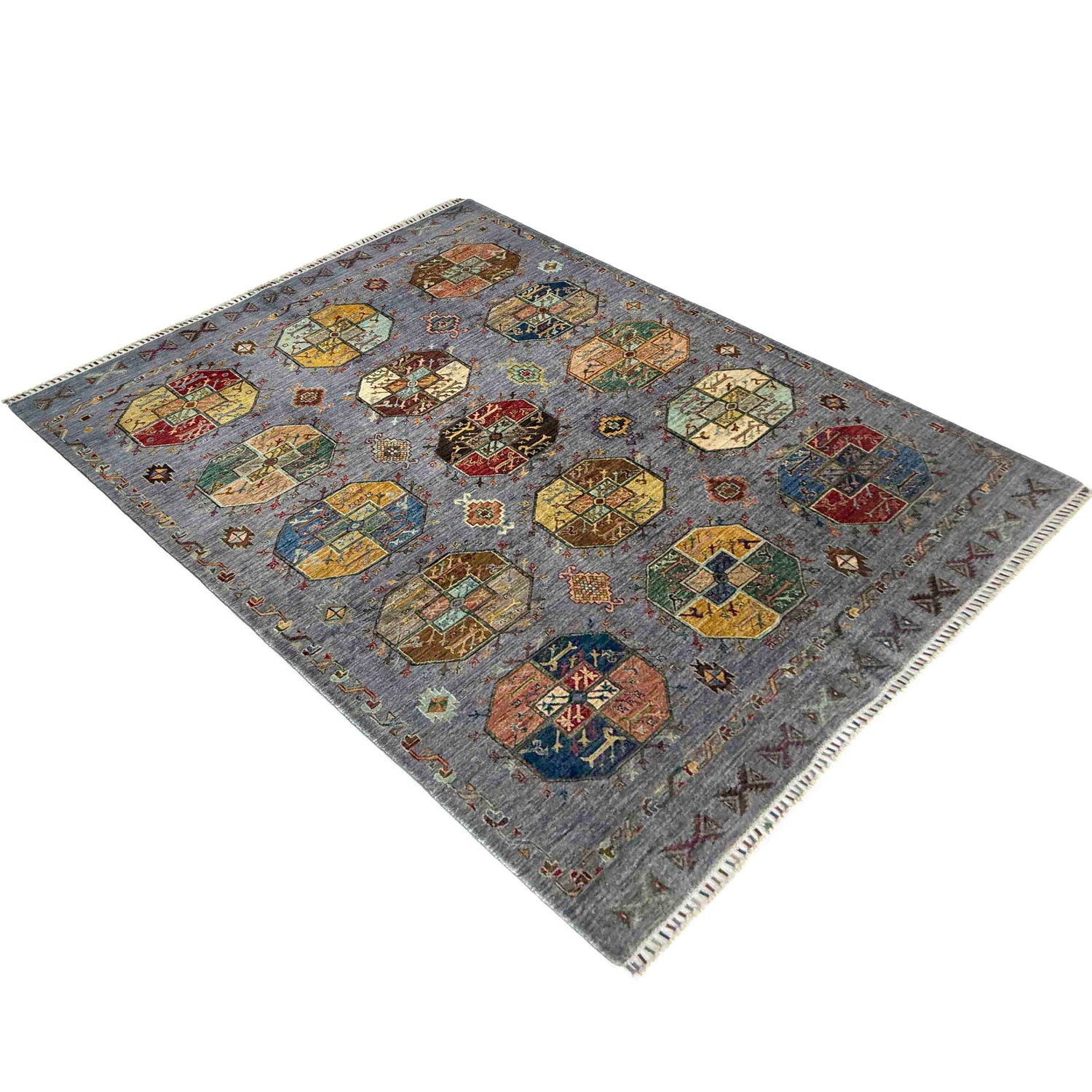 Waziri Area Rug Handmade Gray Medallion 5x8 ft