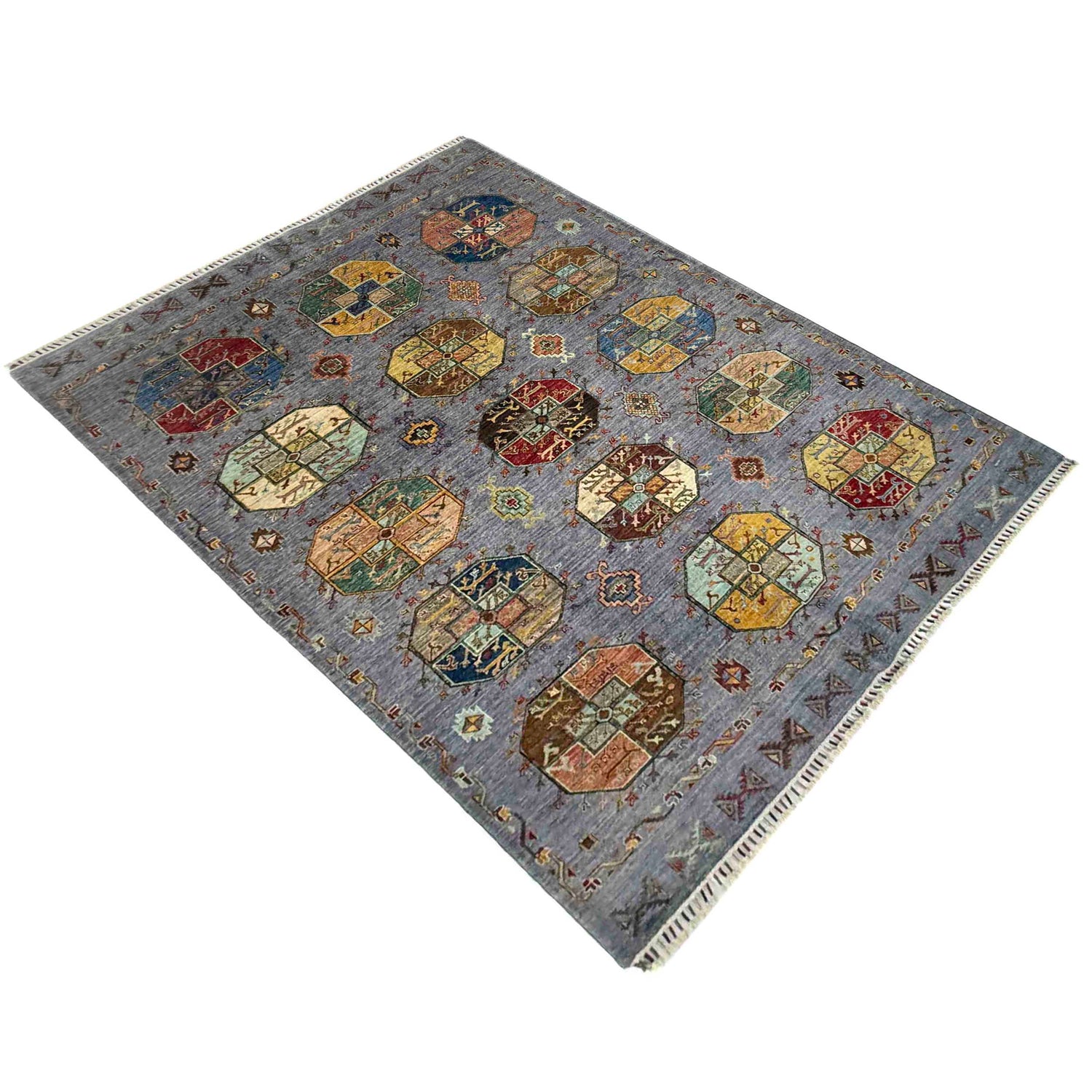 Waziri Area Rug Handmade Gray Medallion 5x8 ft