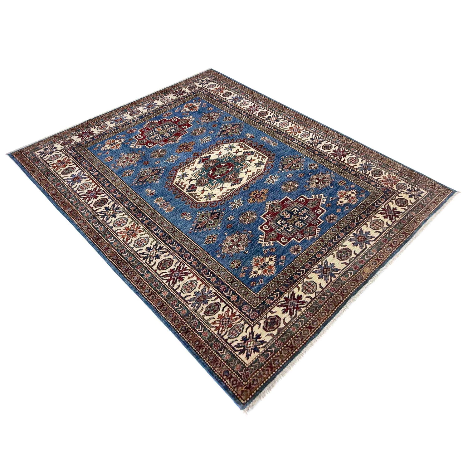Kazak Rug Handmade Blue Medallion 5x8 ft