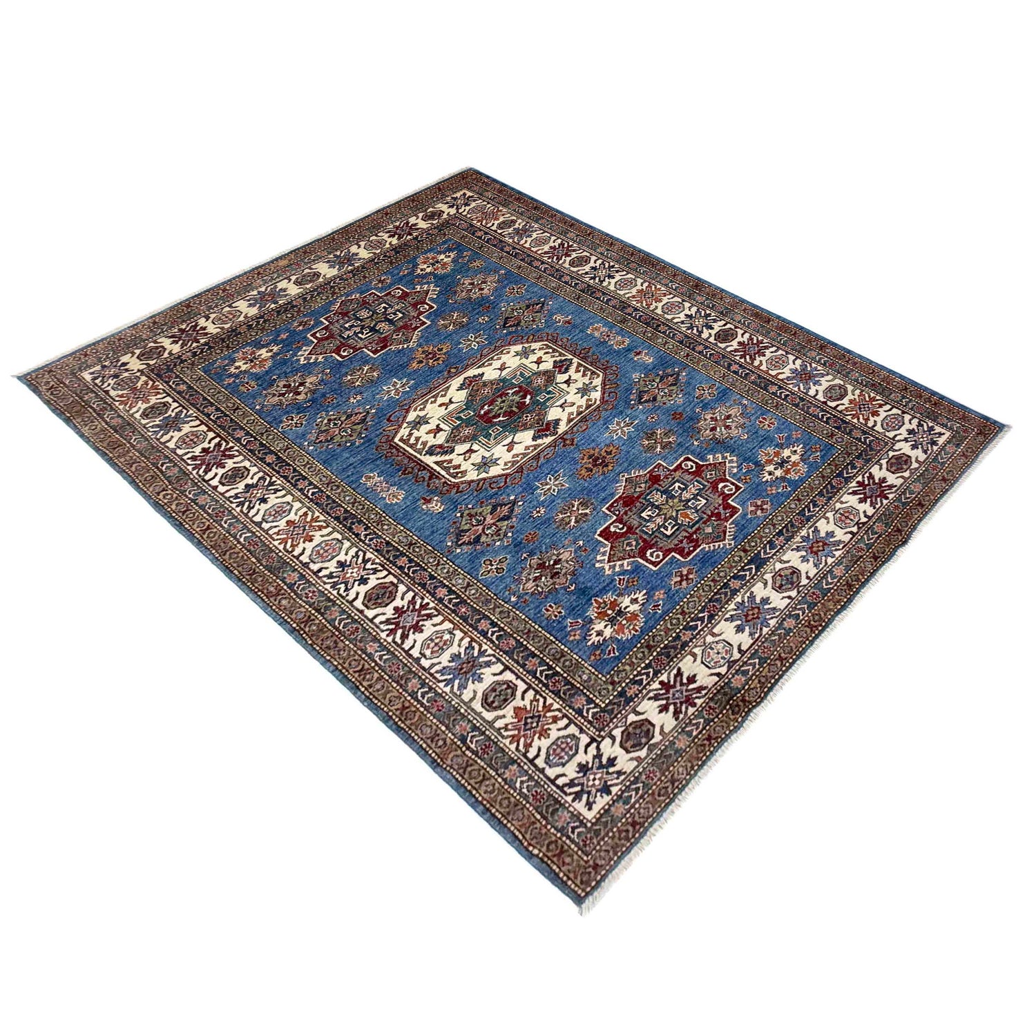 Kazak Rug Handmade Blue Medallion 5x8 ft