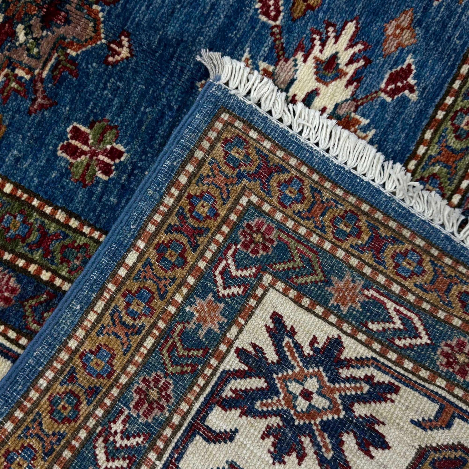 Kazak Rug Handmade Blue Medallion 5x8 ft