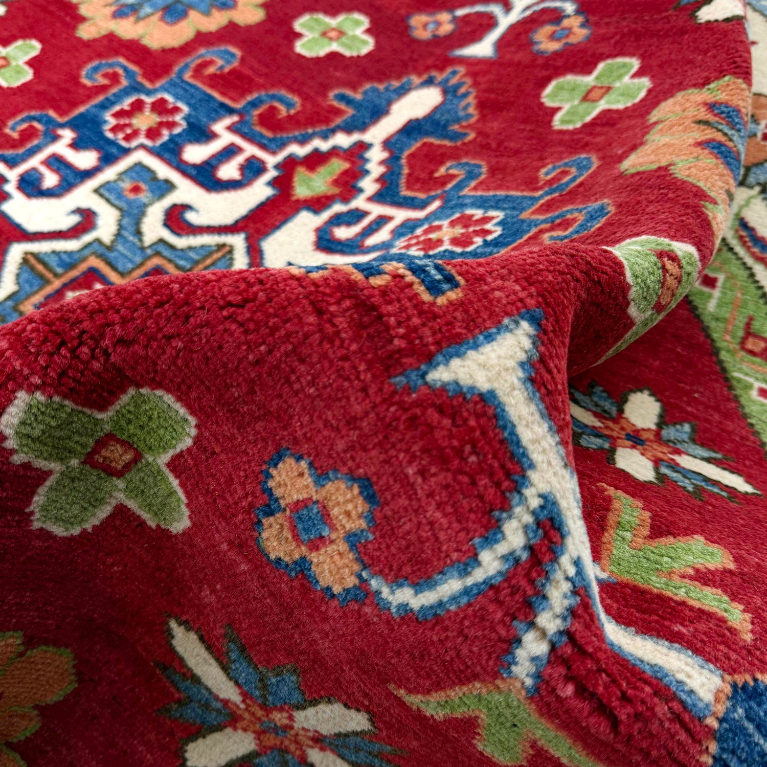 Kazak Rug Handmade Red Medallion 6x6 ft
