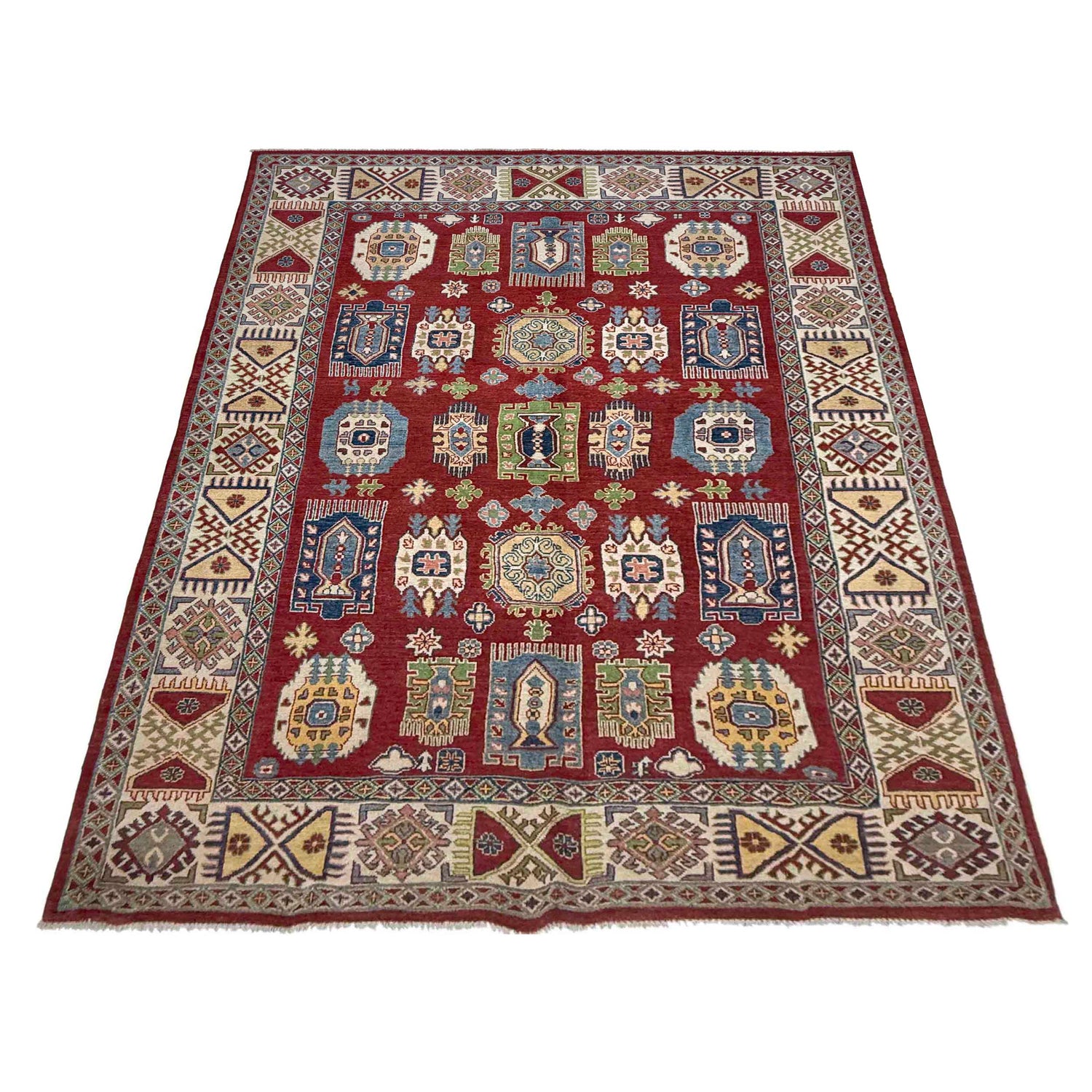 Kazak Rug Handmade Red Medallion 7x10 ft