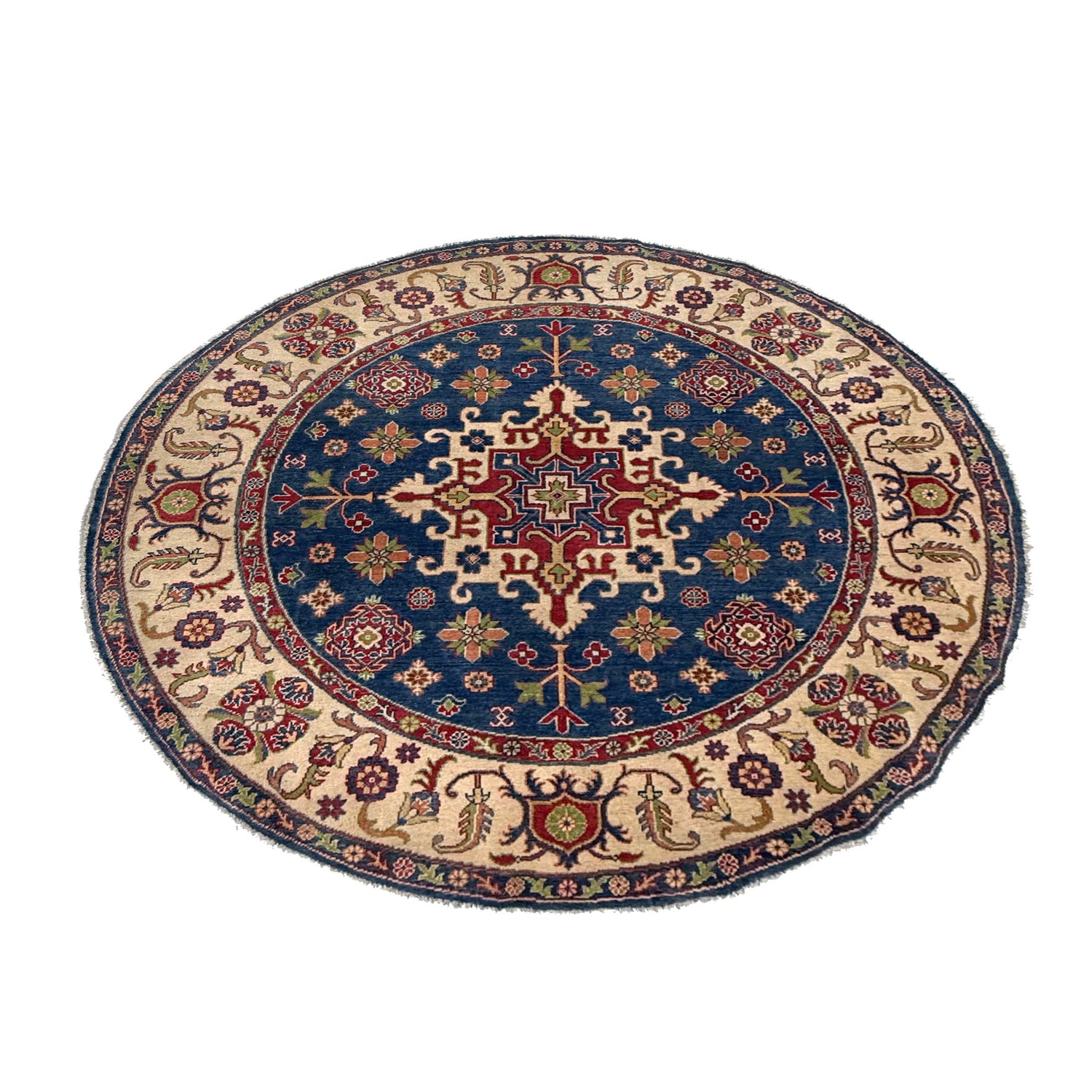 Kazak Rug Handmade Blue Medallion 6x6 ft