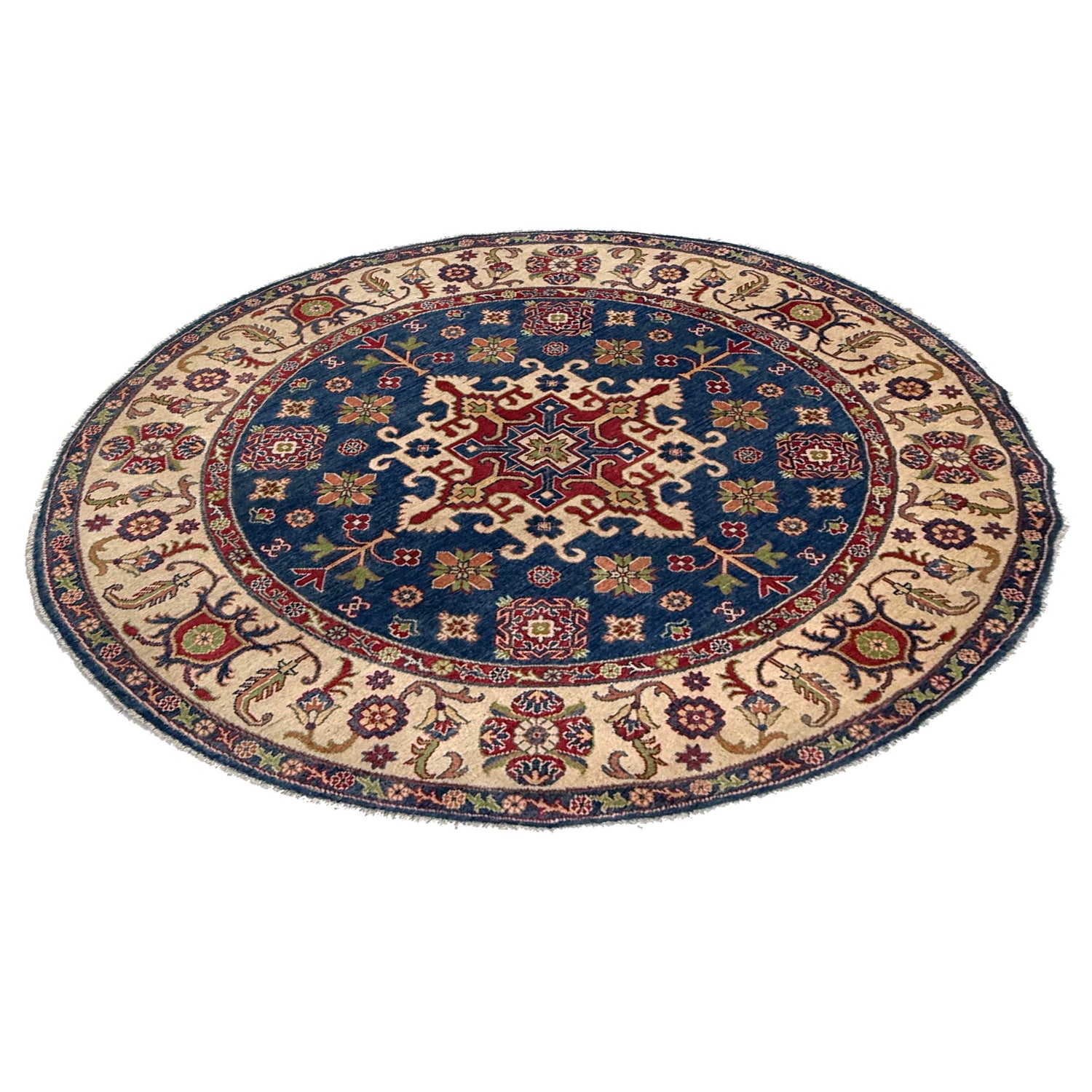 Kazak Rug Handmade Blue Medallion 6x6 ft