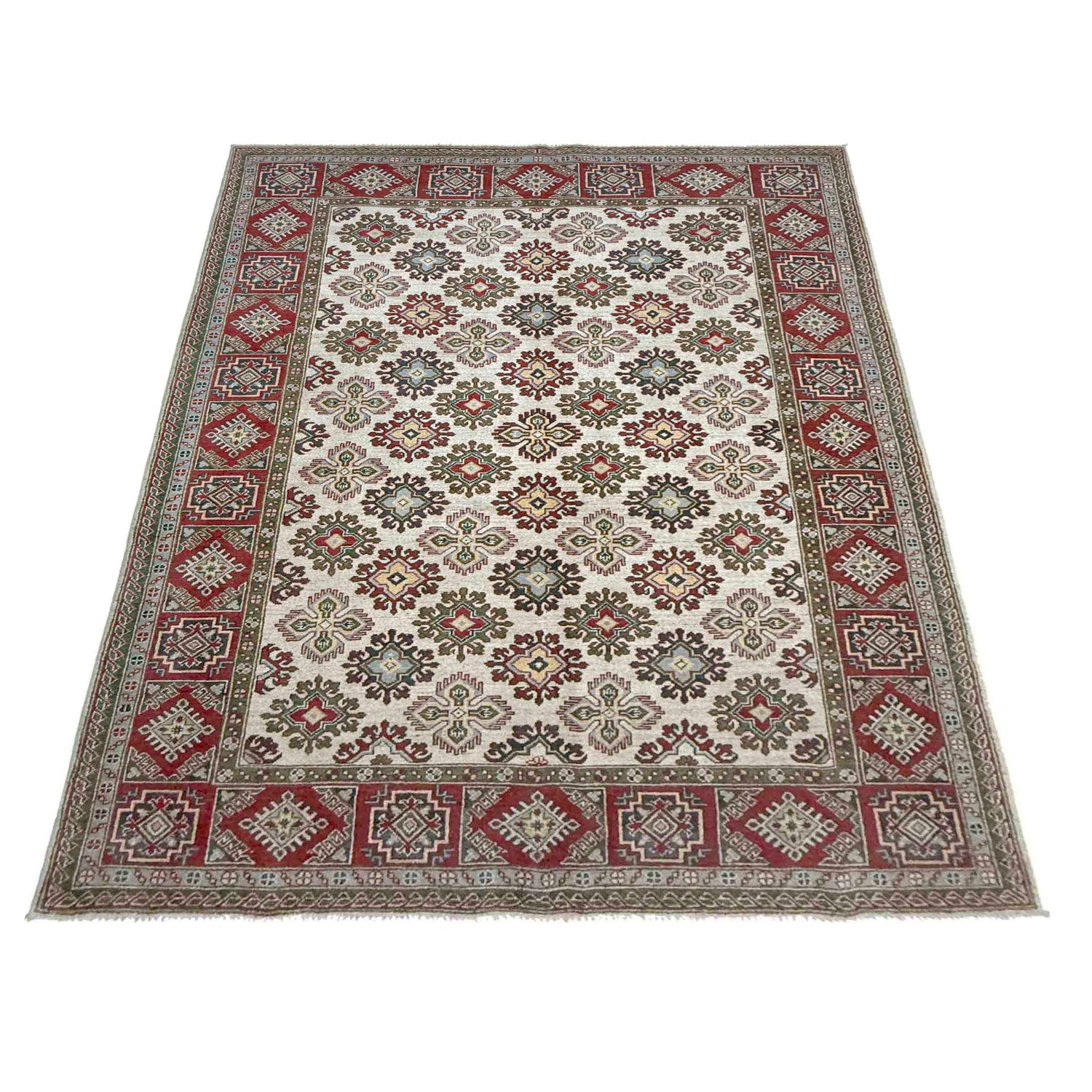 Kazak Rug Handmade Beige Medallion 6x9 ft