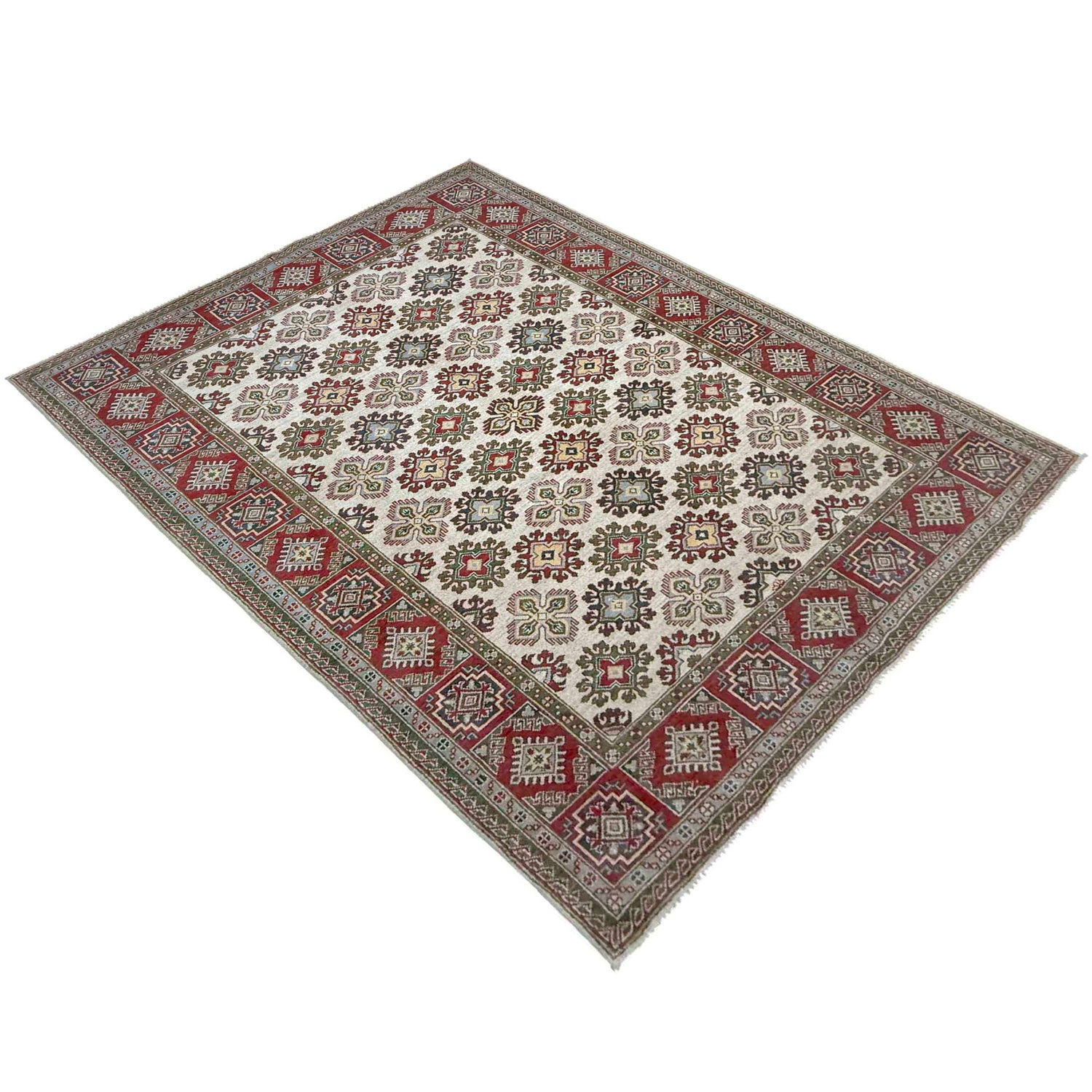 Kazak Rug Handmade Beige Medallion 6x9 ft