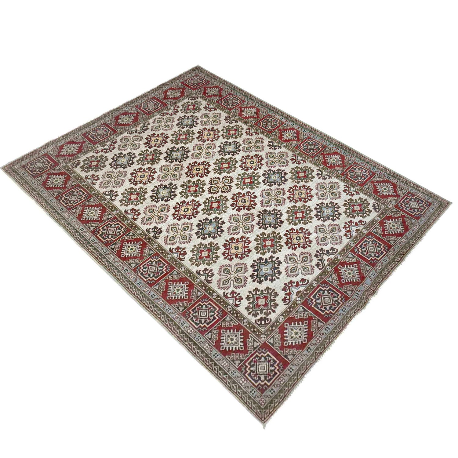 Kazak Rug Handmade Beige Medallion 6x9 ft