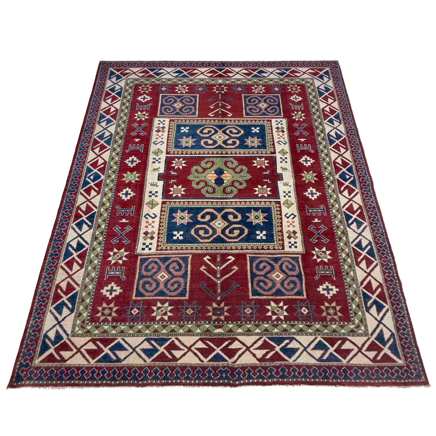 Kazak Rug Handmade Red Medallion 7x10 ft