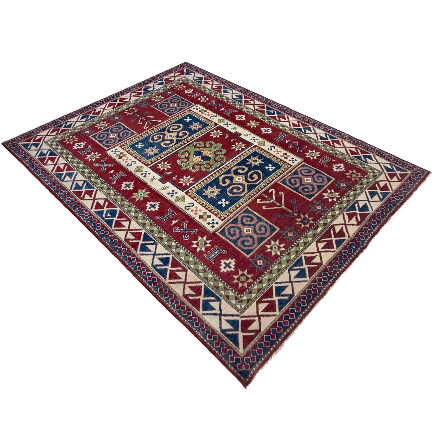 Kazak Rug Handmade Red Medallion 7x10 ft