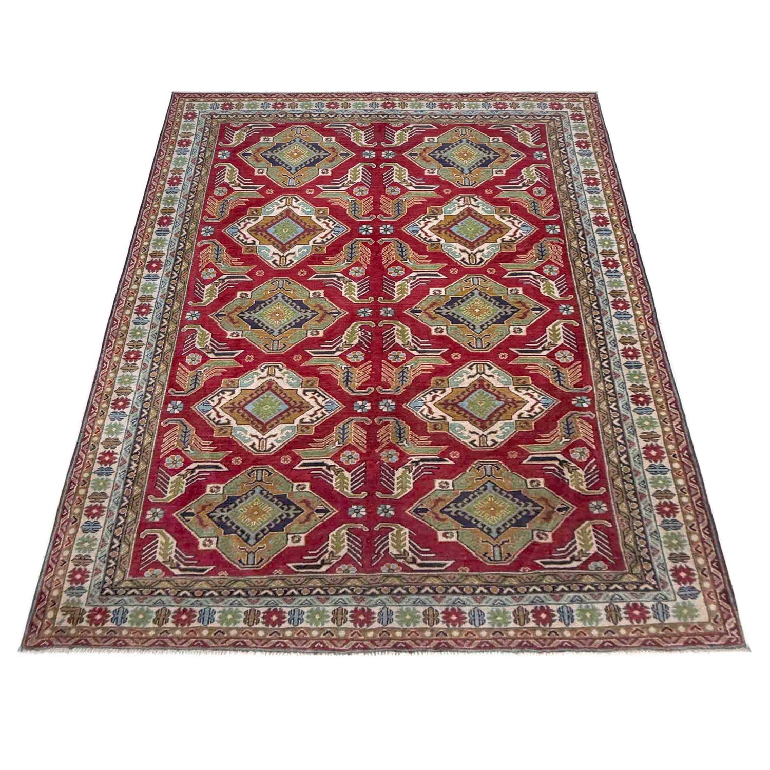 Kazak Rug Handmade Red Medallion 7x10 ft