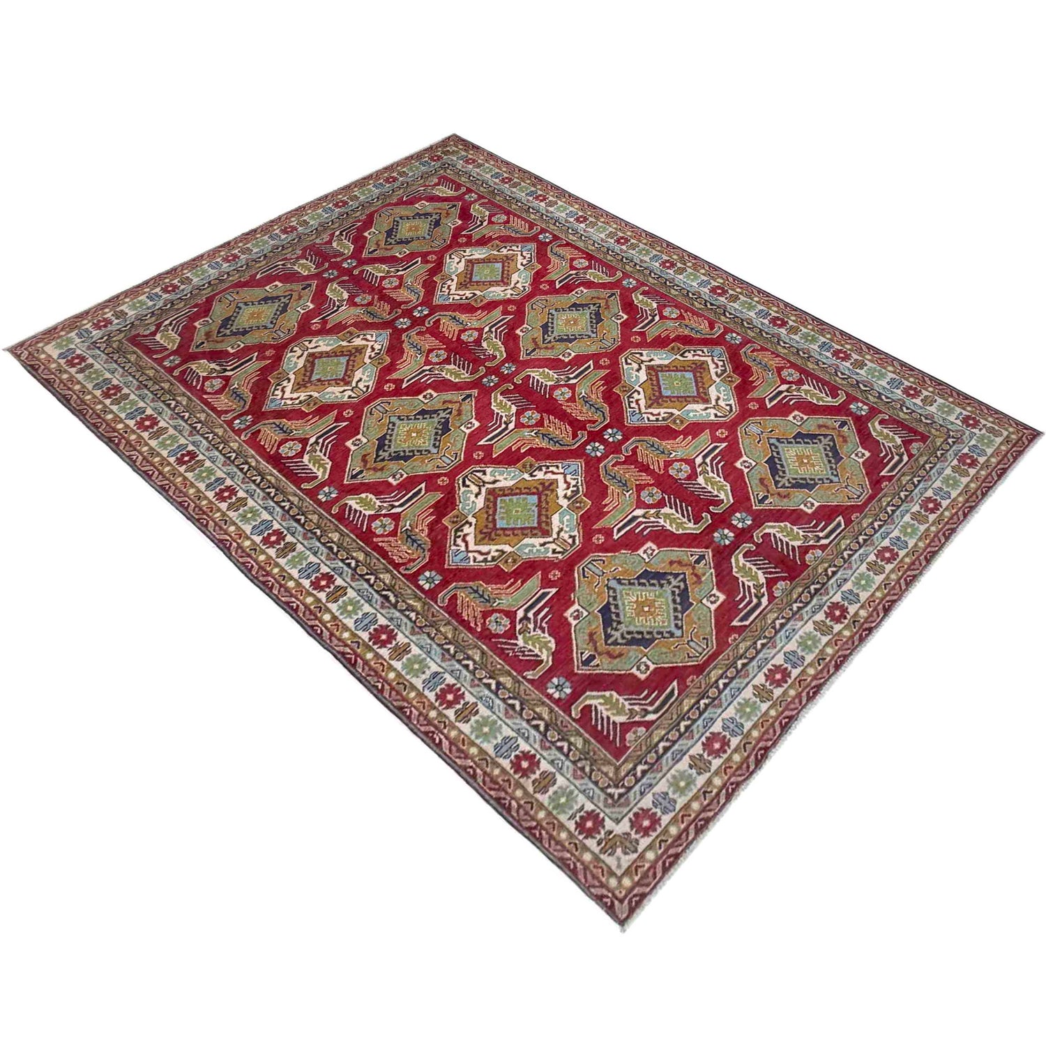 Kazak Rug Handmade Red Medallion 7x10 ft