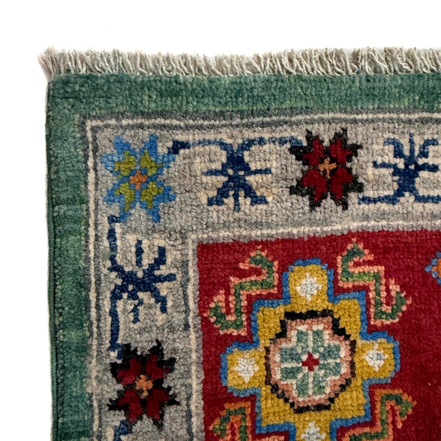 Kazak Rug Handmade Green Medallion 7x10 ft