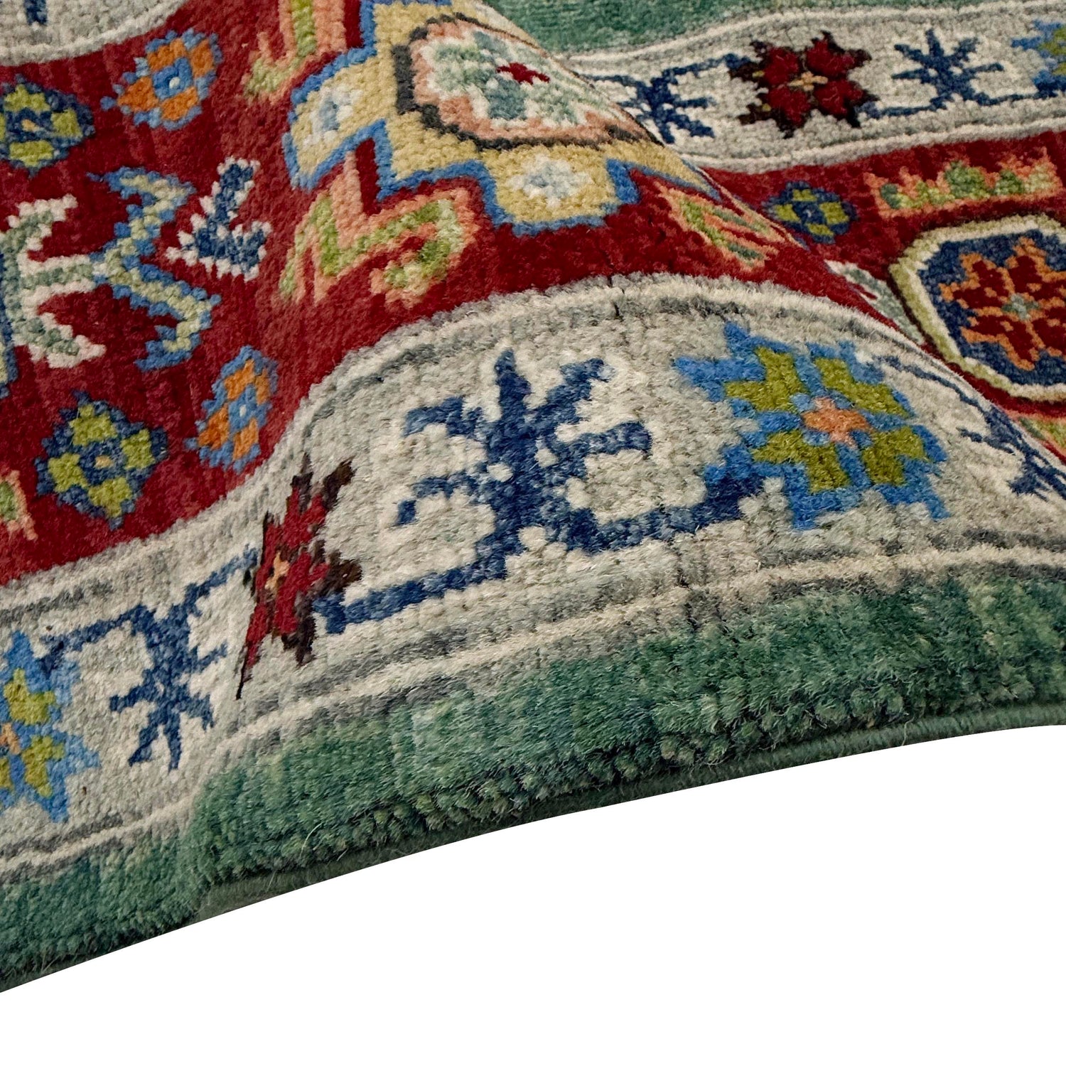 Kazak Rug Handmade Green Medallion 7x10 ft