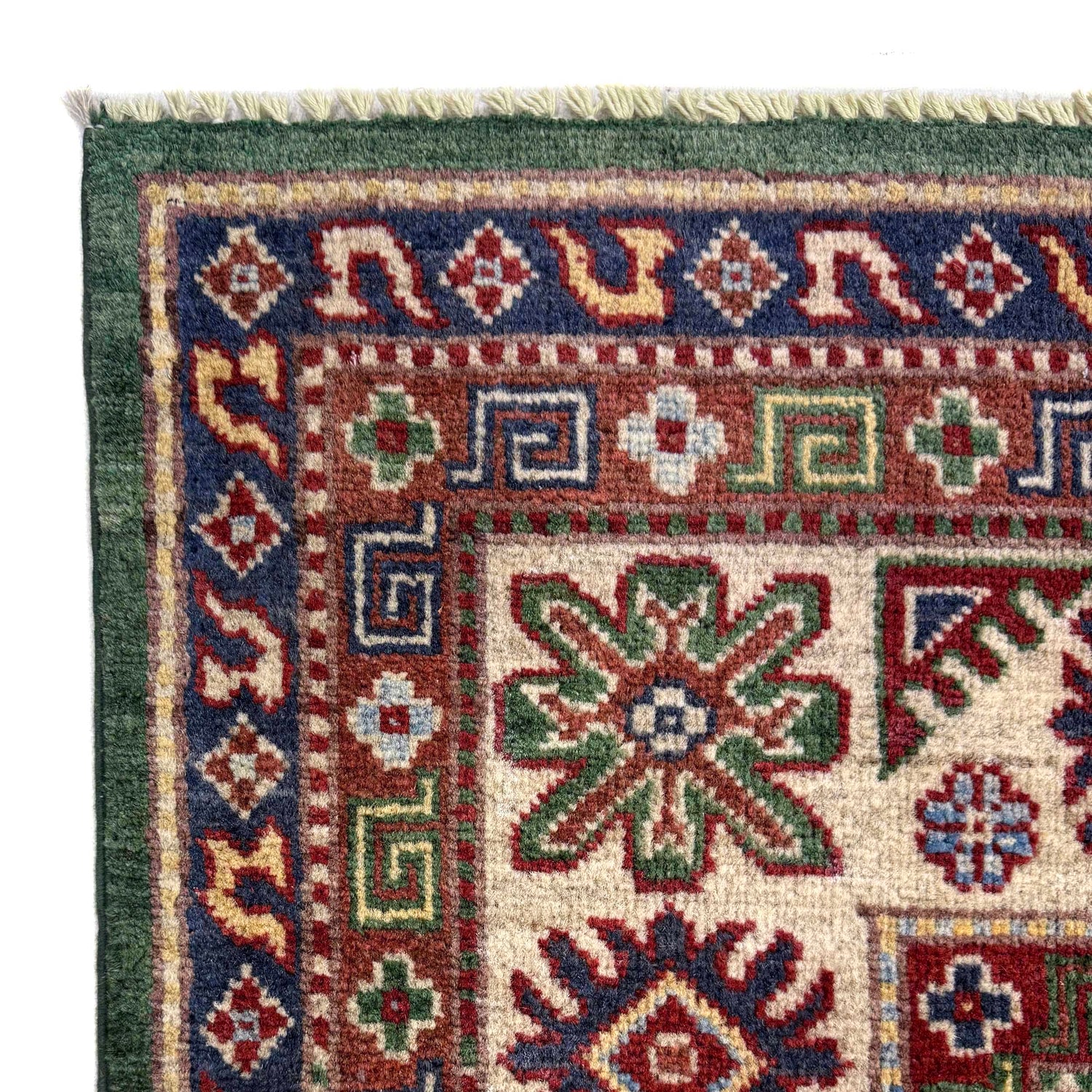Kazak Rug Handmade Green Medallion 7x10 ft
