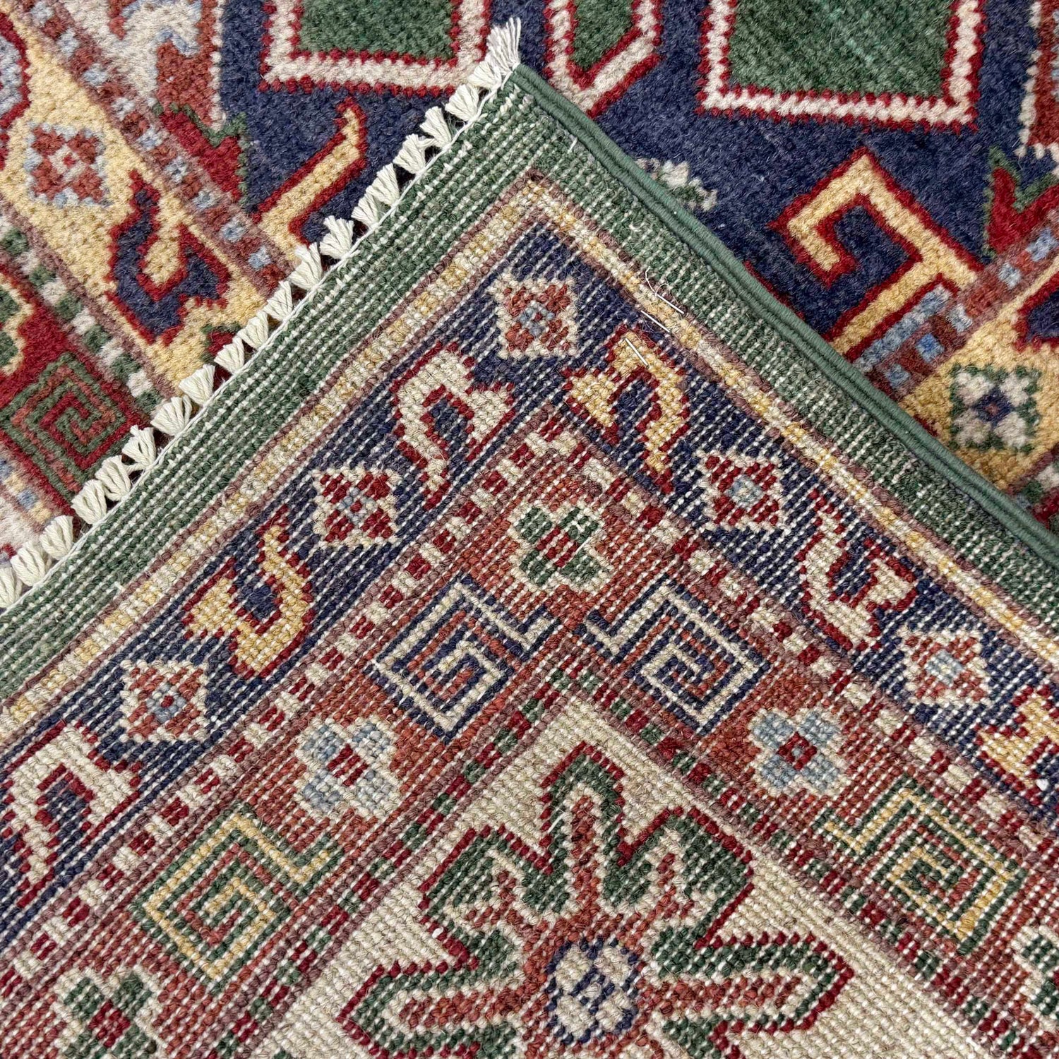 Kazak Rug Handmade Green Medallion 7x10 ft