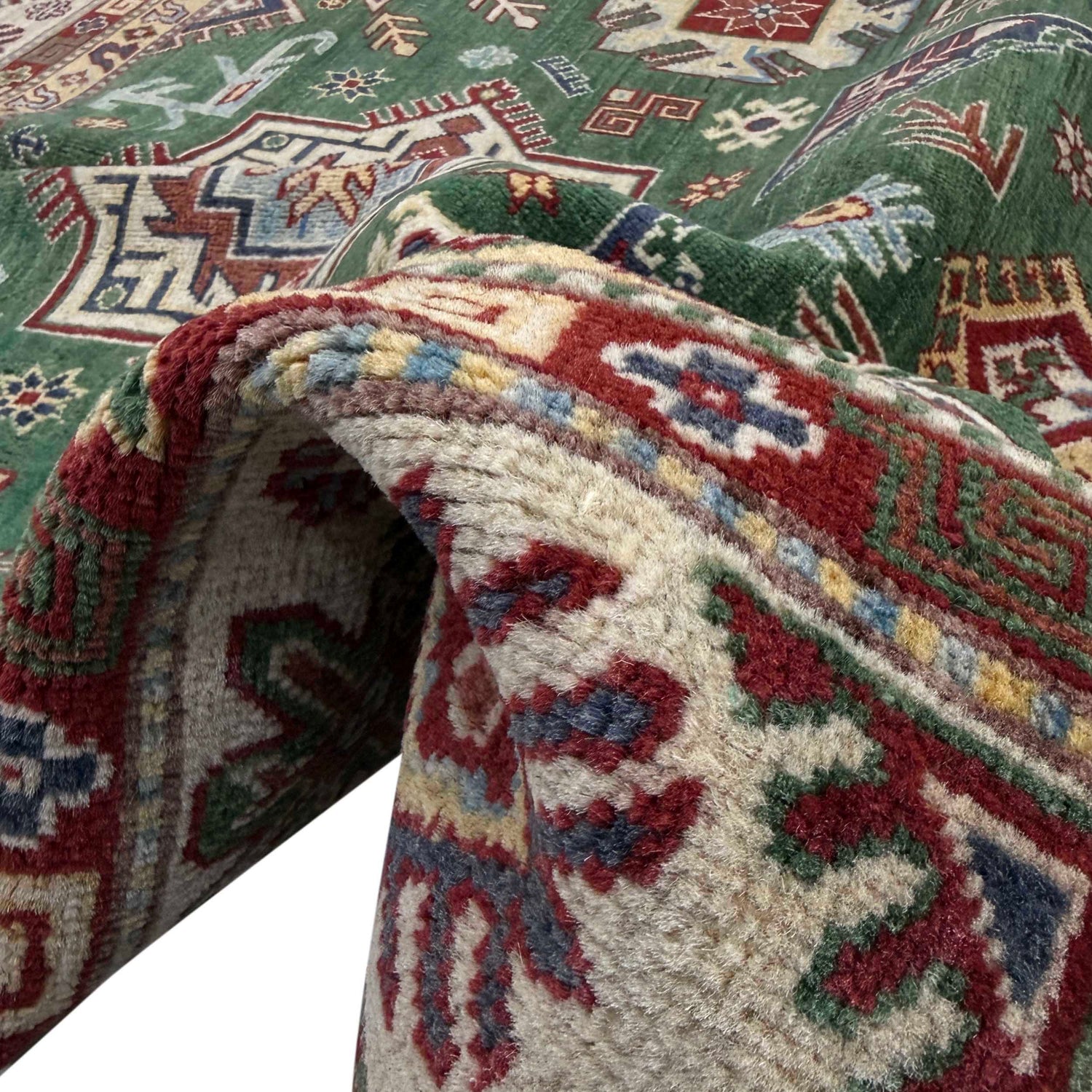 Kazak Rug Handmade Green Medallion 7x10 ft