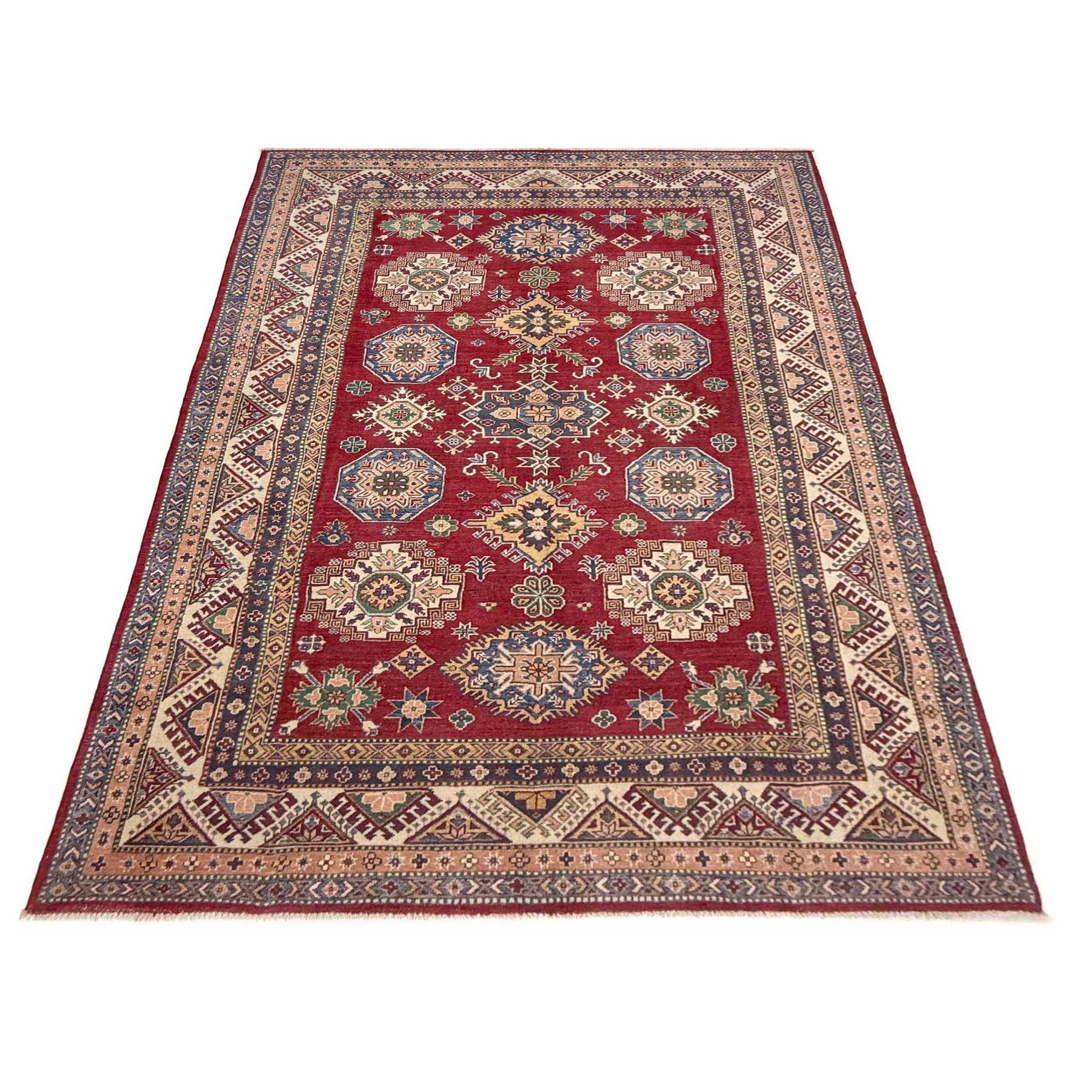 Kazak Rug Handmade Red Medallion 7x10 ft