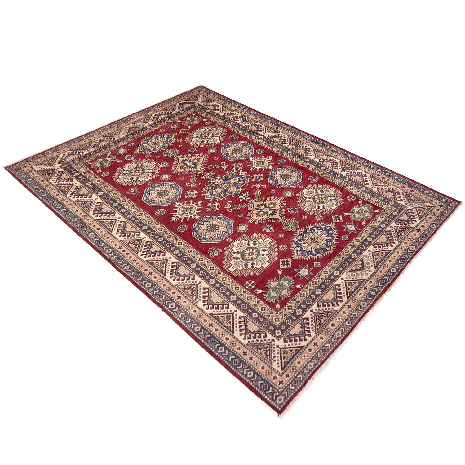 Kazak Rug Handmade Red Medallion 7x10 ft
