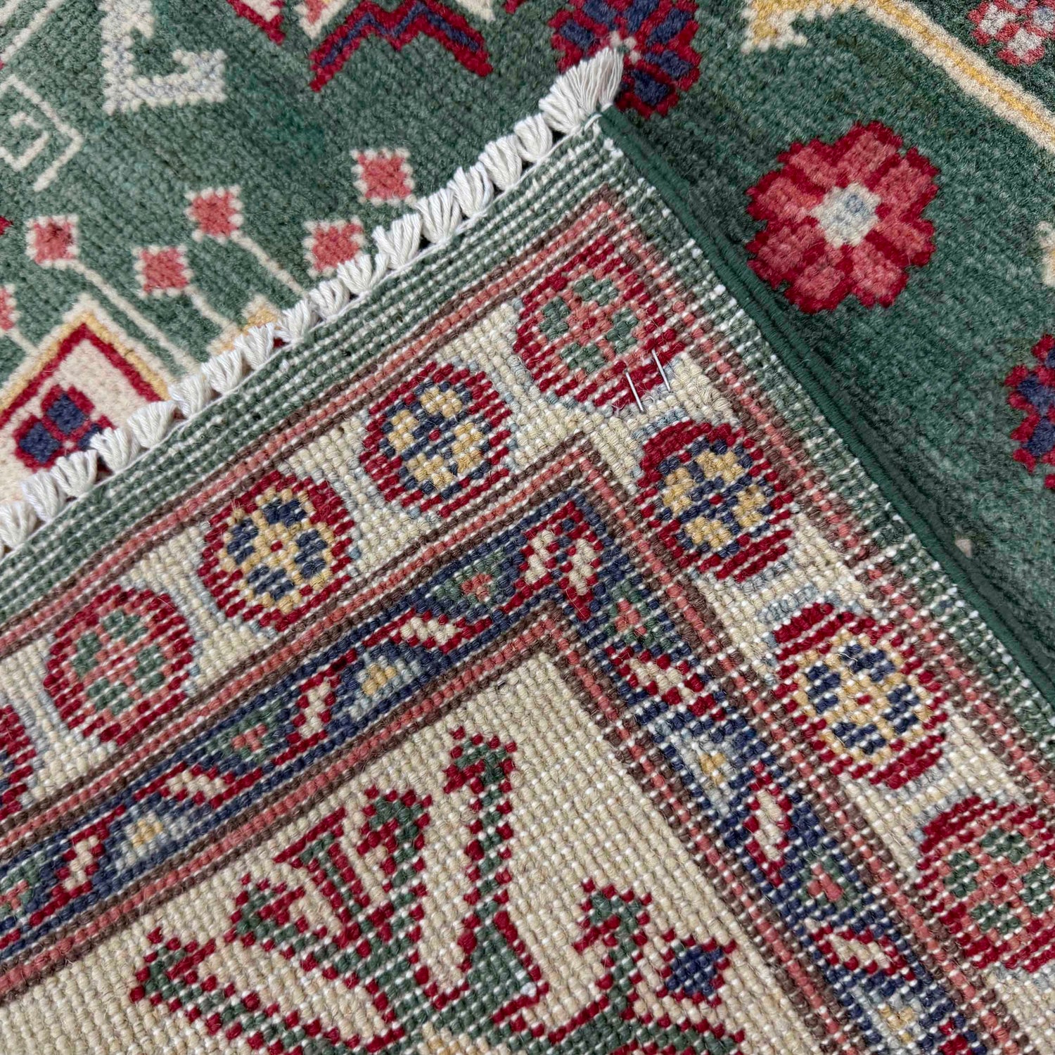 Kazak Rug Handmade Green Medallion 7x10 ft