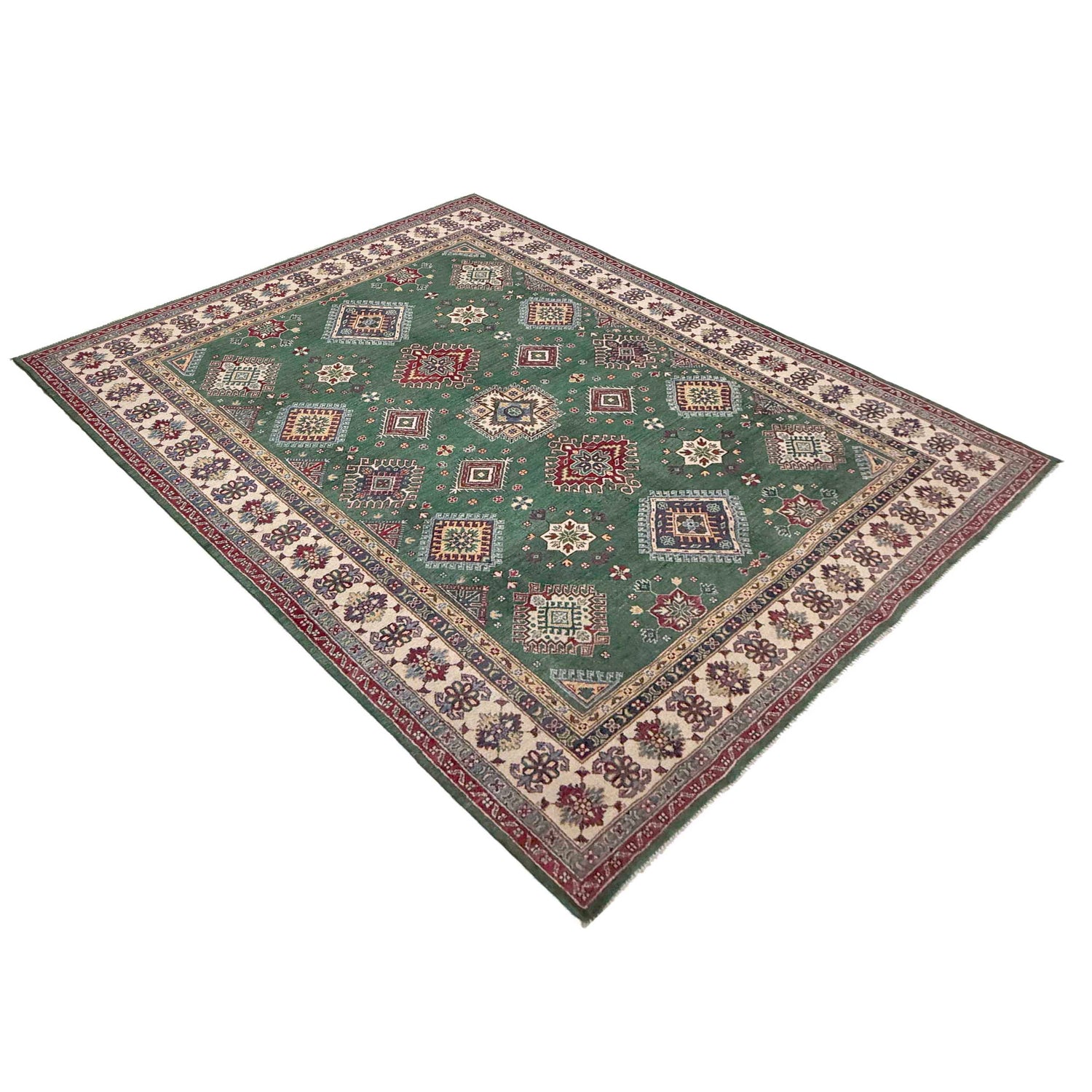 Kazak Rug Handmade Green Medallion 7x10 ft