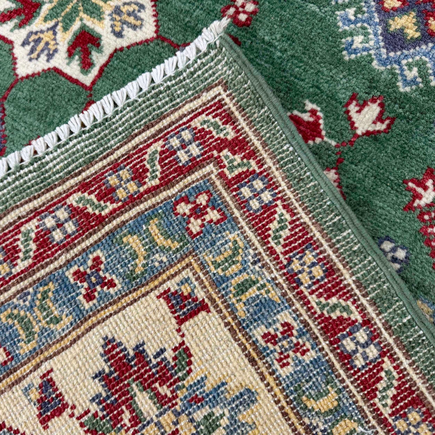 Kazak Rug Handmade Green Medallion 7x10 ft