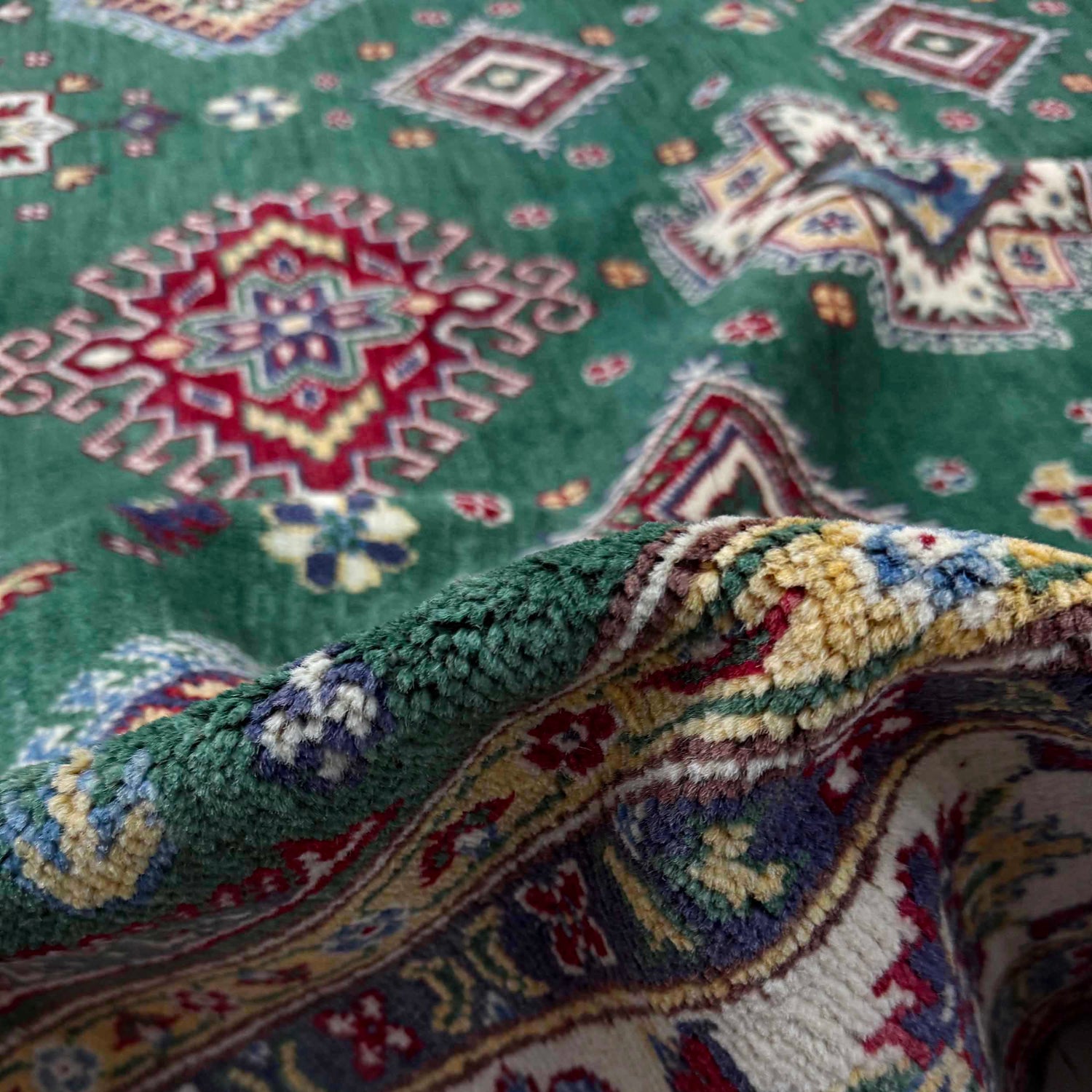 Kazak Rug Handmade Green Medallion 7x10 ft