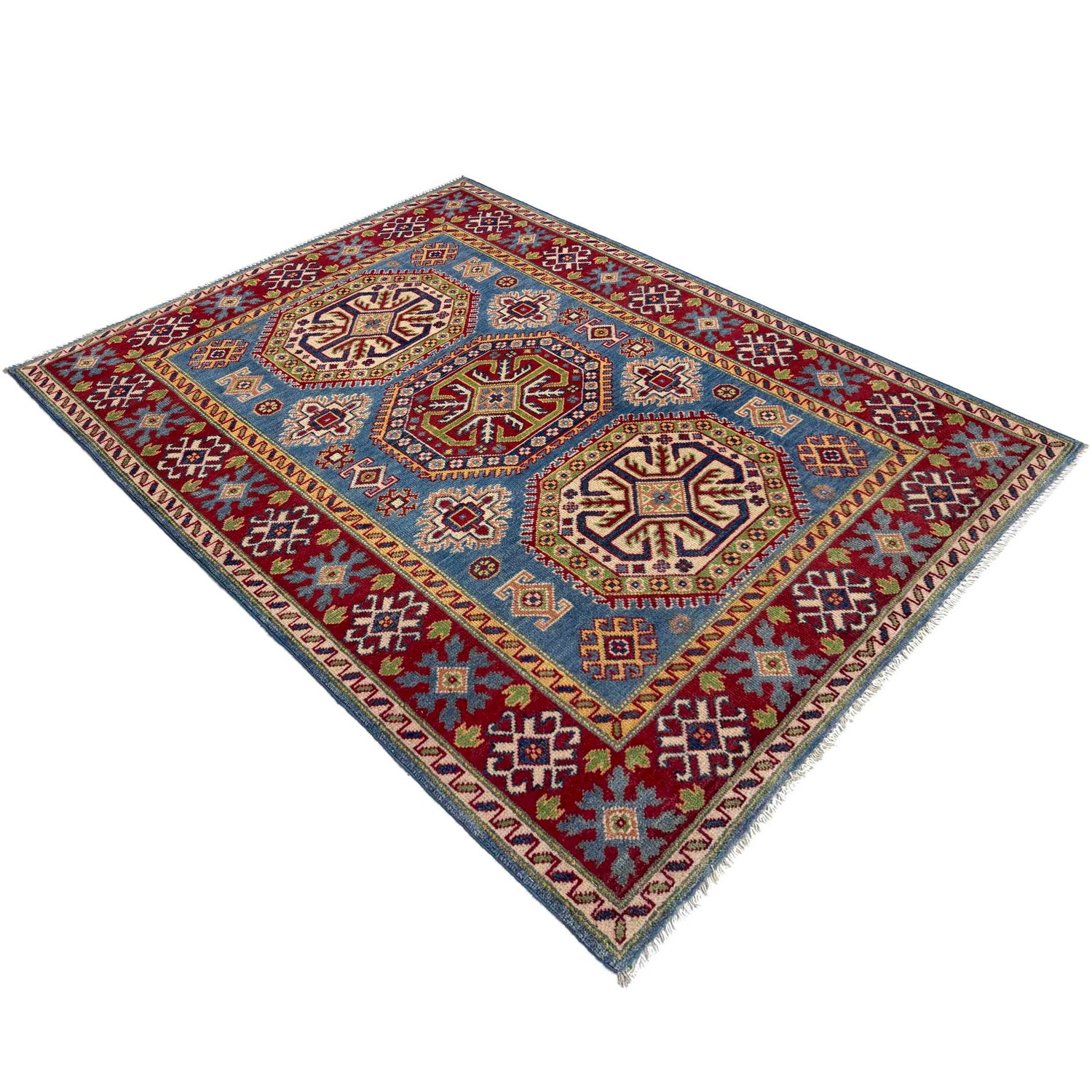 Kazak Rug Handmade Blue Medallion 4x6 ft