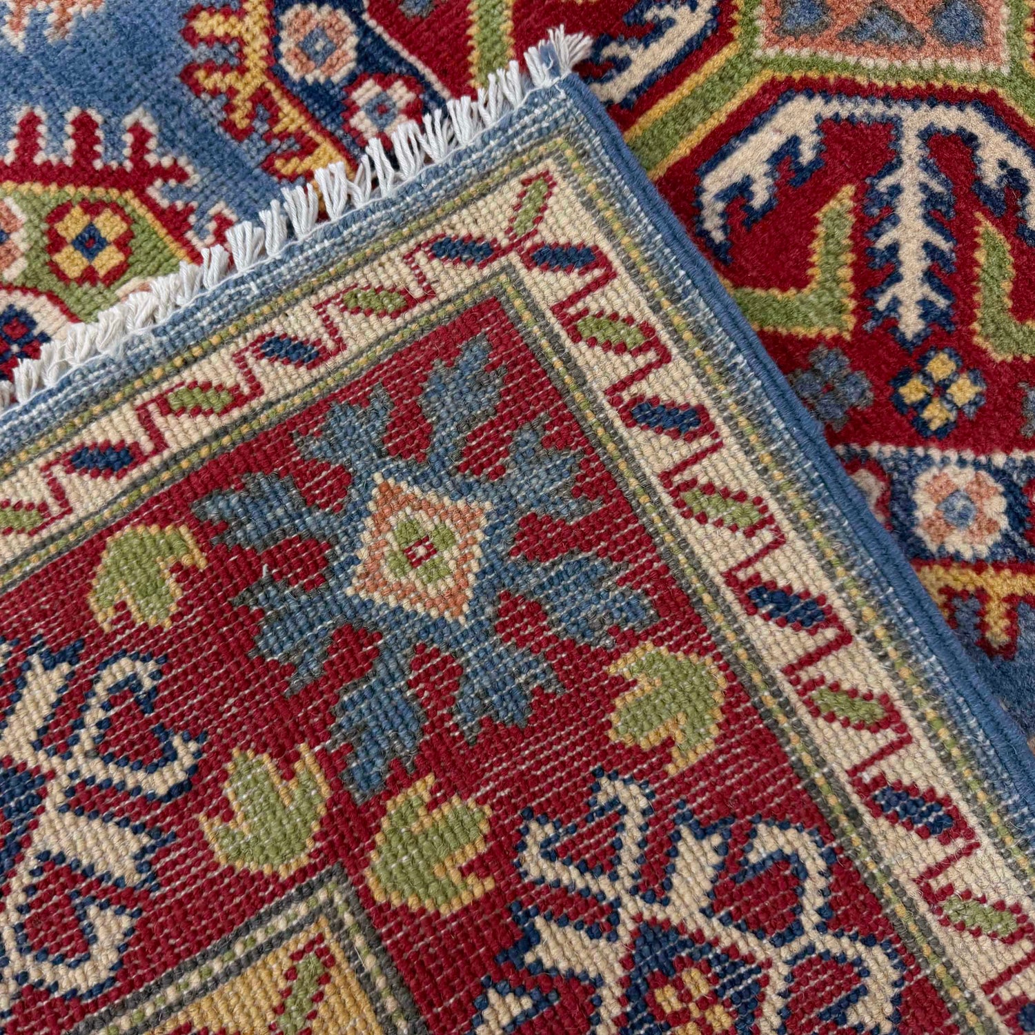 Kazak Rug Handmade Blue Medallion 4x6 ft