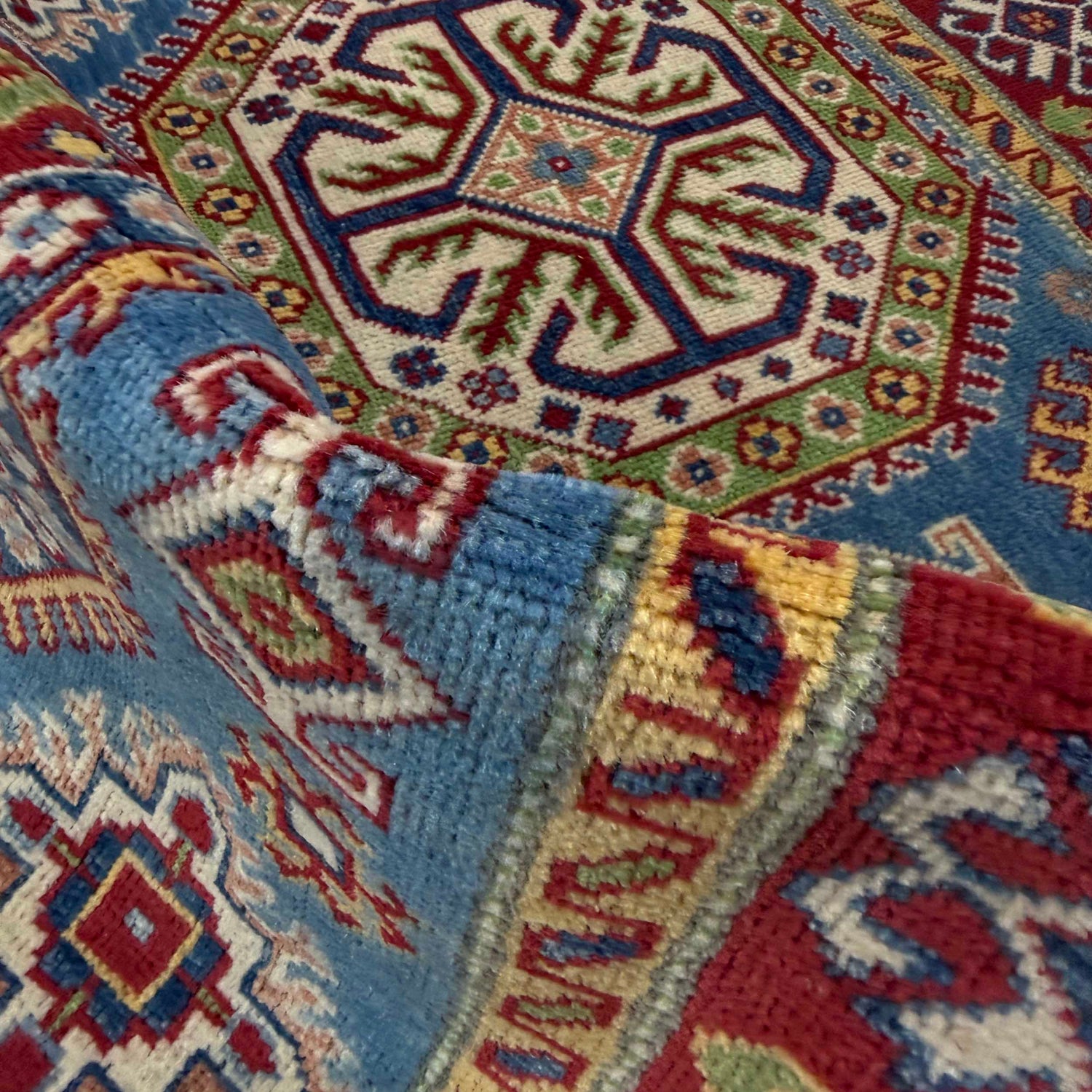 Kazak Rug Handmade Blue Medallion 4x6 ft