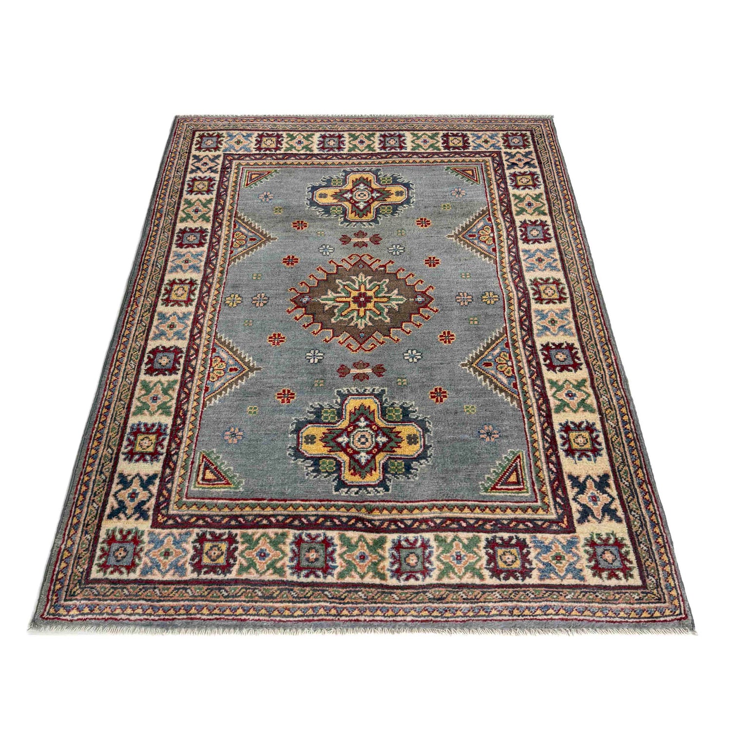 Kazak Rug Handmade Blue Medallion 3x5 ft