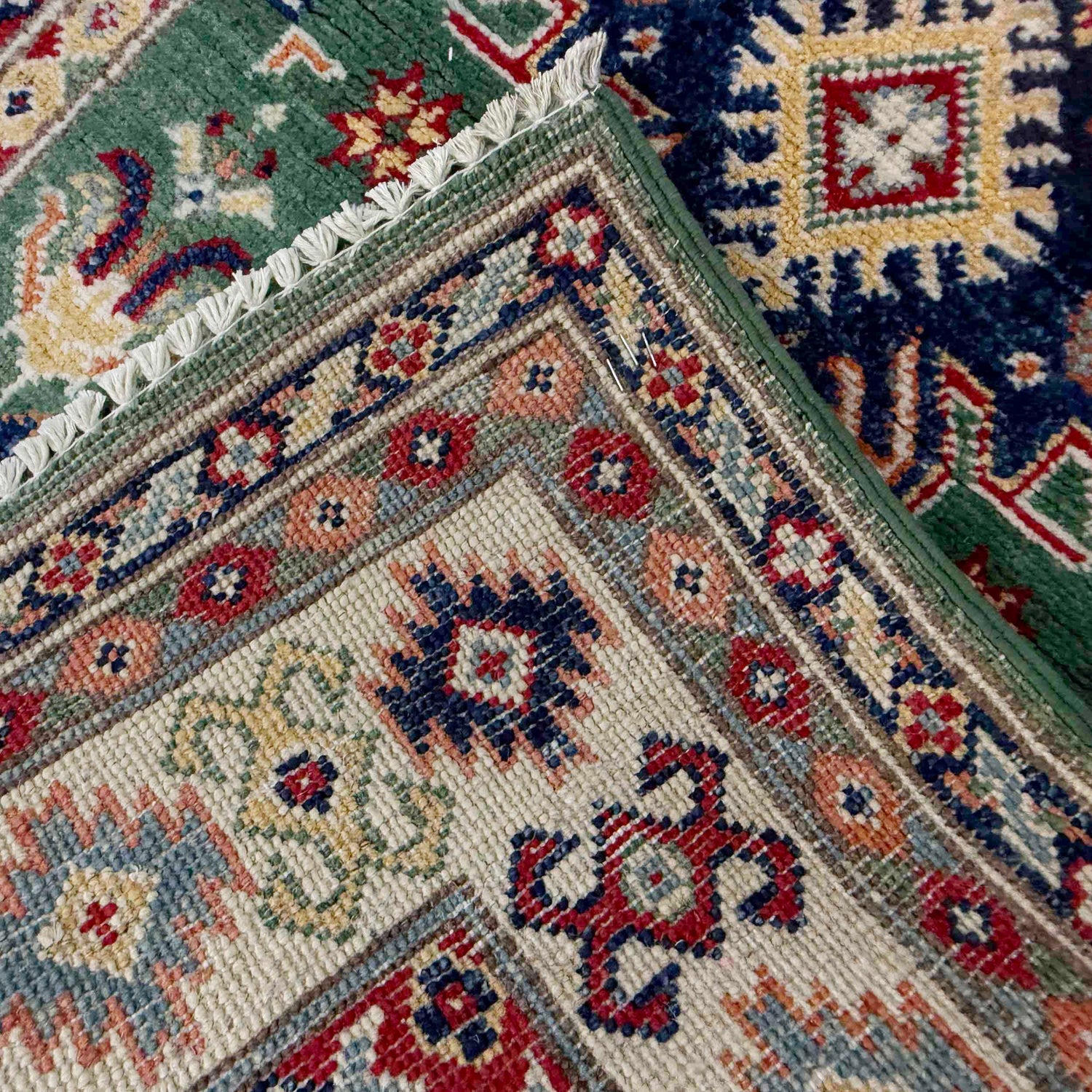 Kazak Rug Handmade Green Medallion 3x5 ft