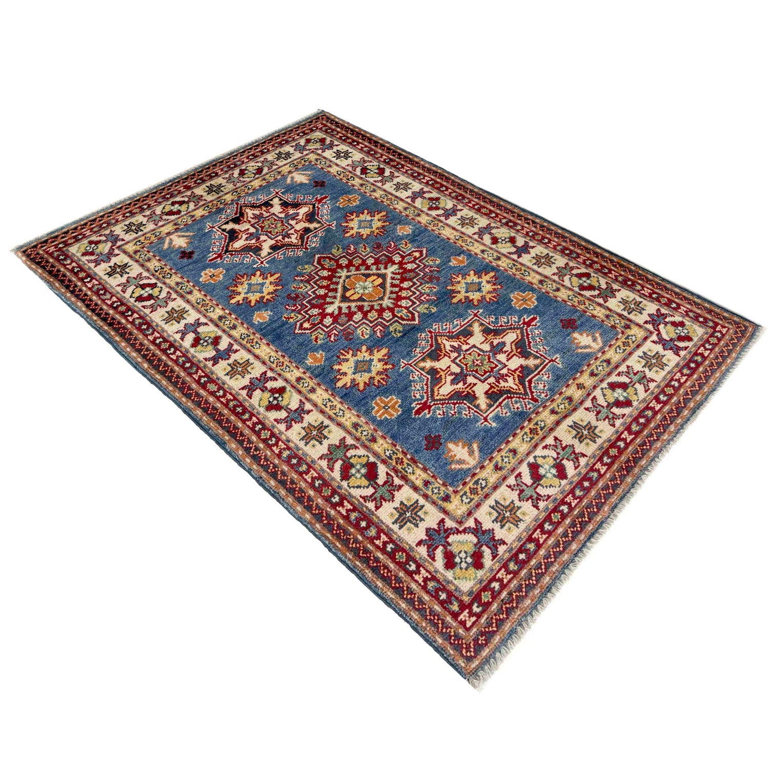 Kazak Rug Handmade Blue Medallion 2x4 ft