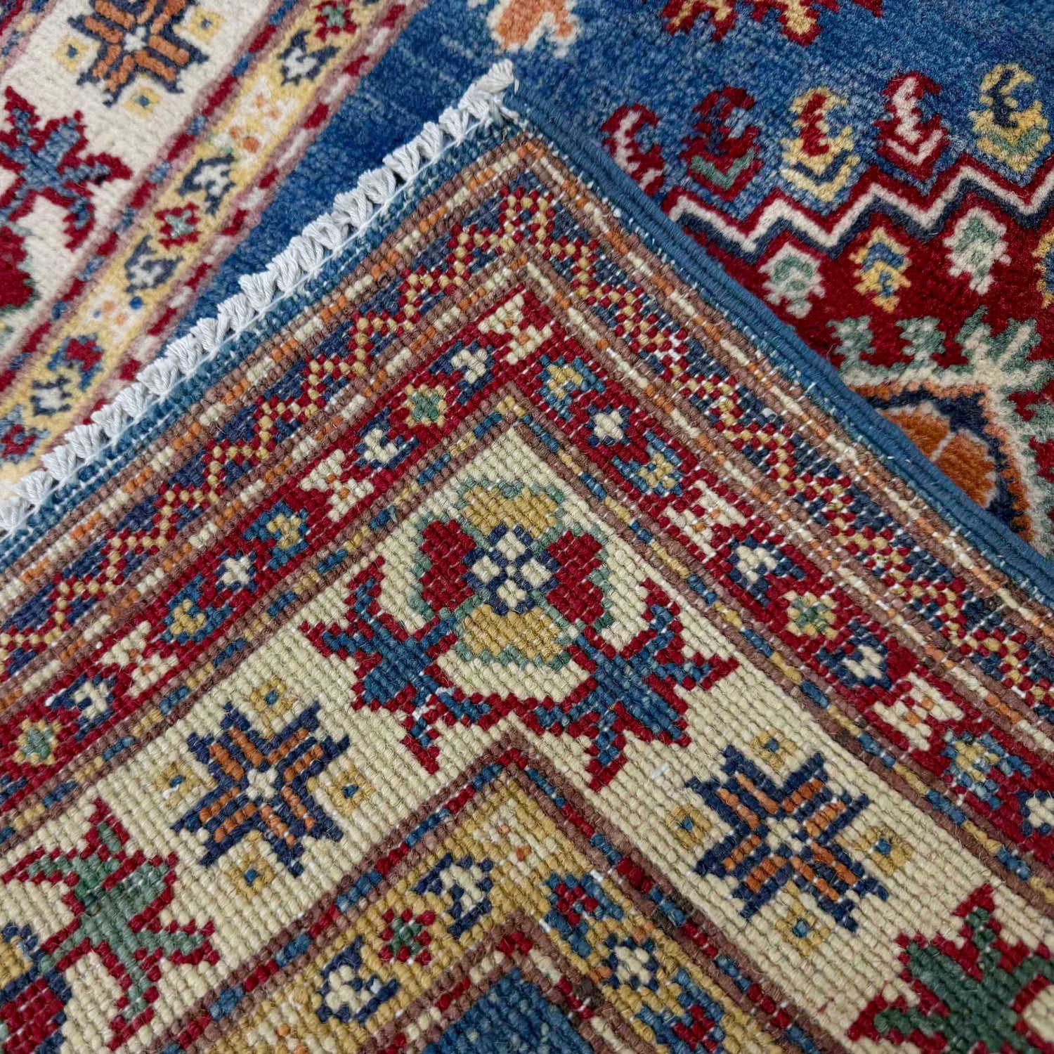 Kazak Rug Handmade Blue Medallion 2x4 ft