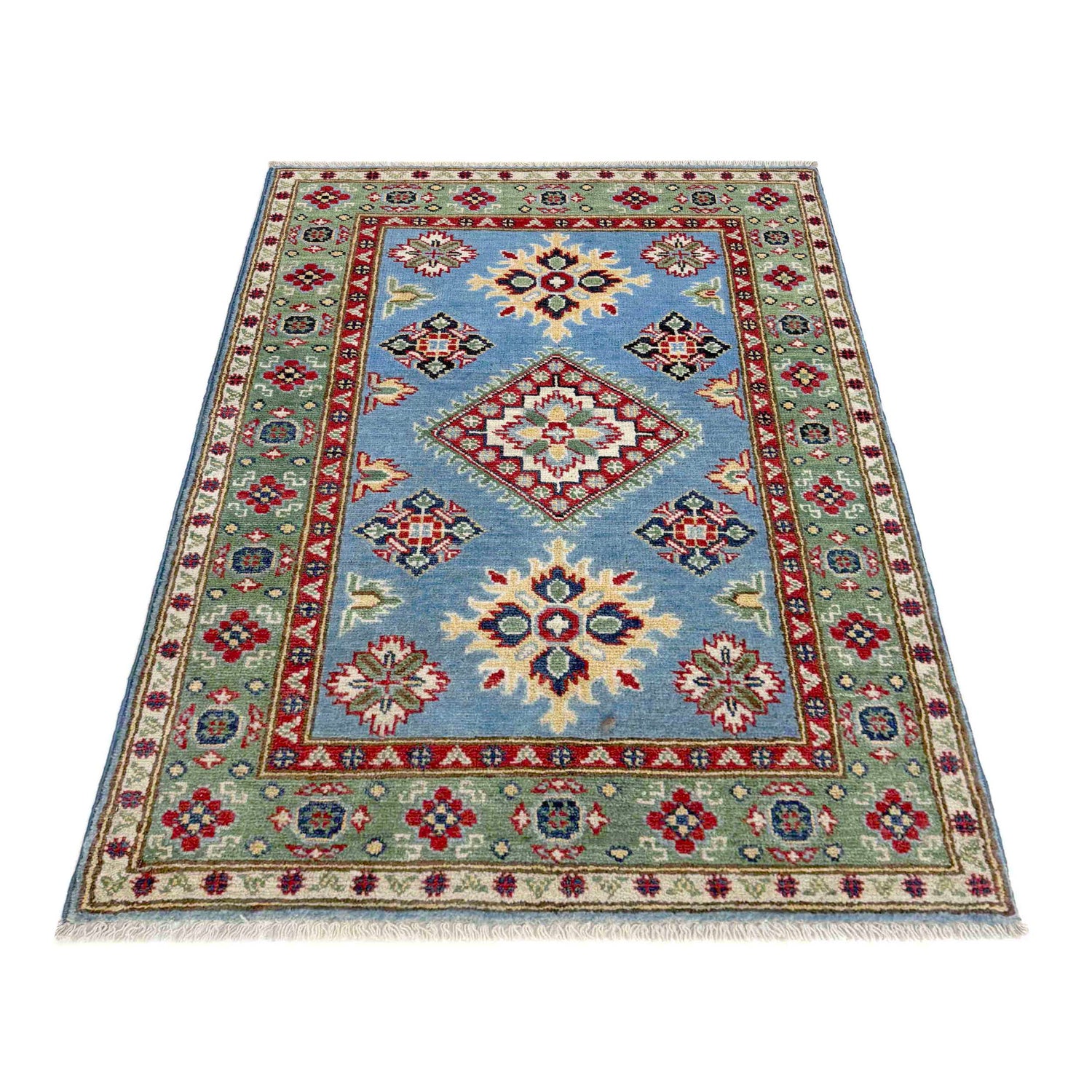 Kazak Rug Handmade Blue Medallion 2x4 ft