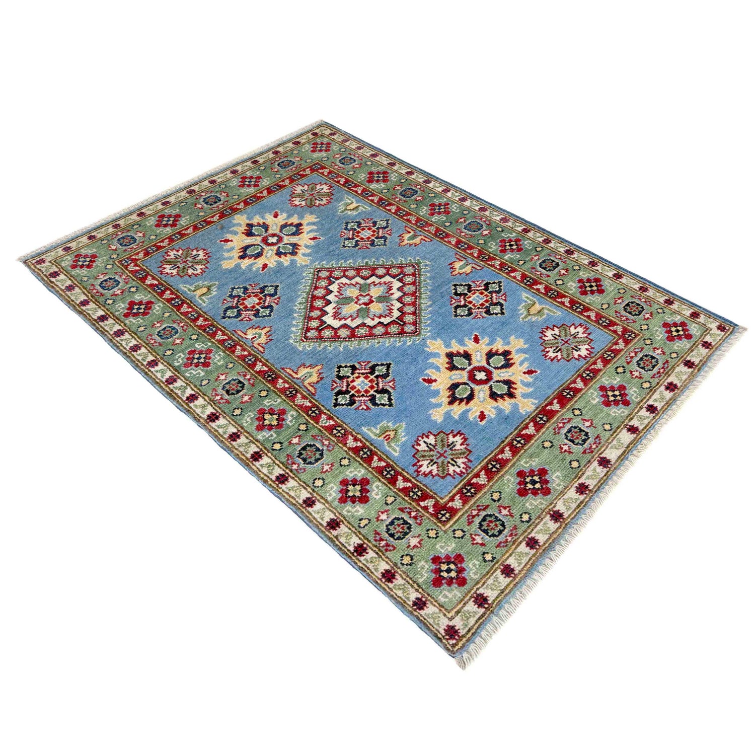 Kazak Rug Handmade Blue Medallion 2x4 ft