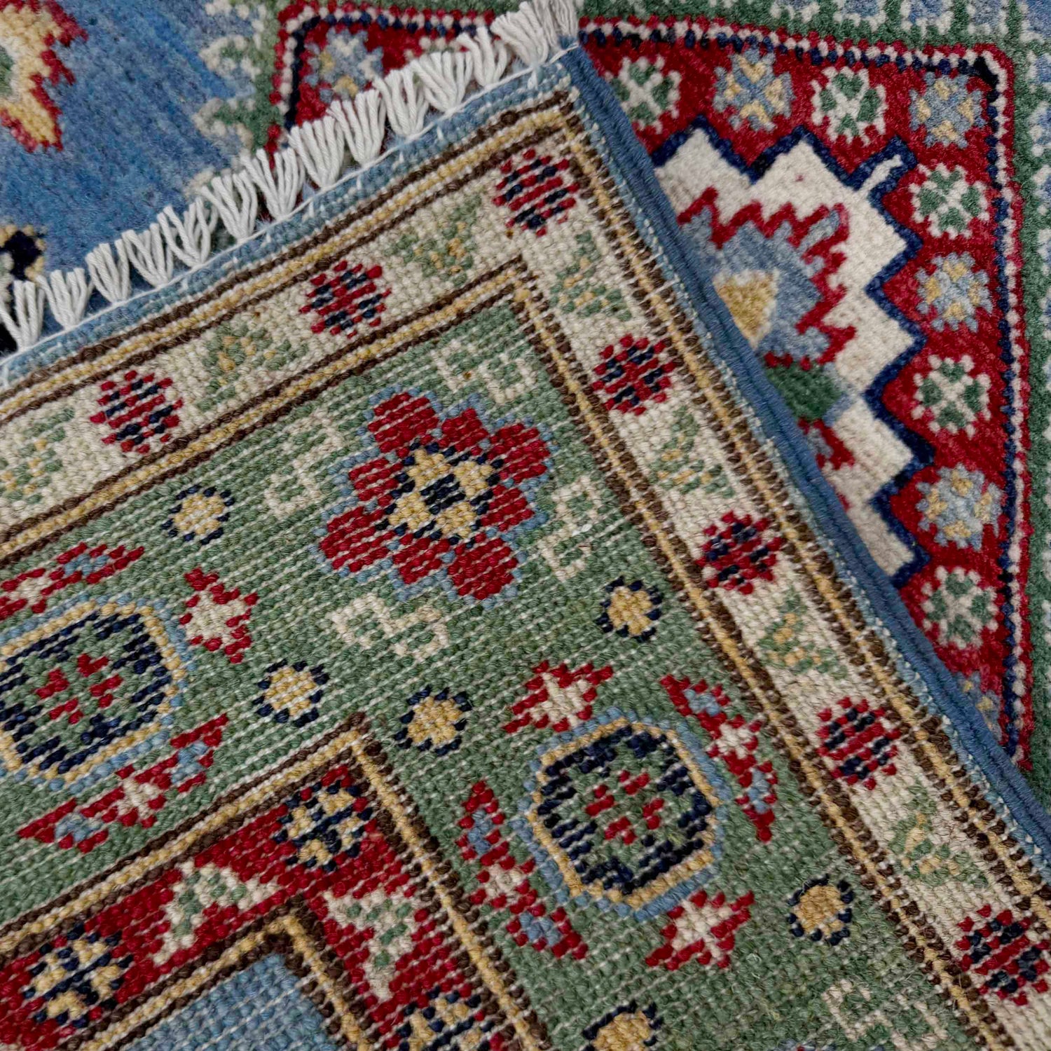 Kazak Rug Handmade Blue Medallion 2x4 ft