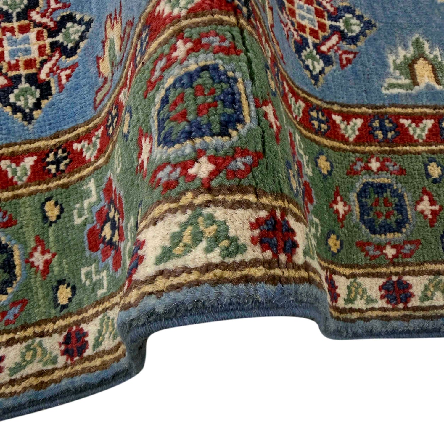 Kazak Rug Handmade Blue Medallion 2x4 ft