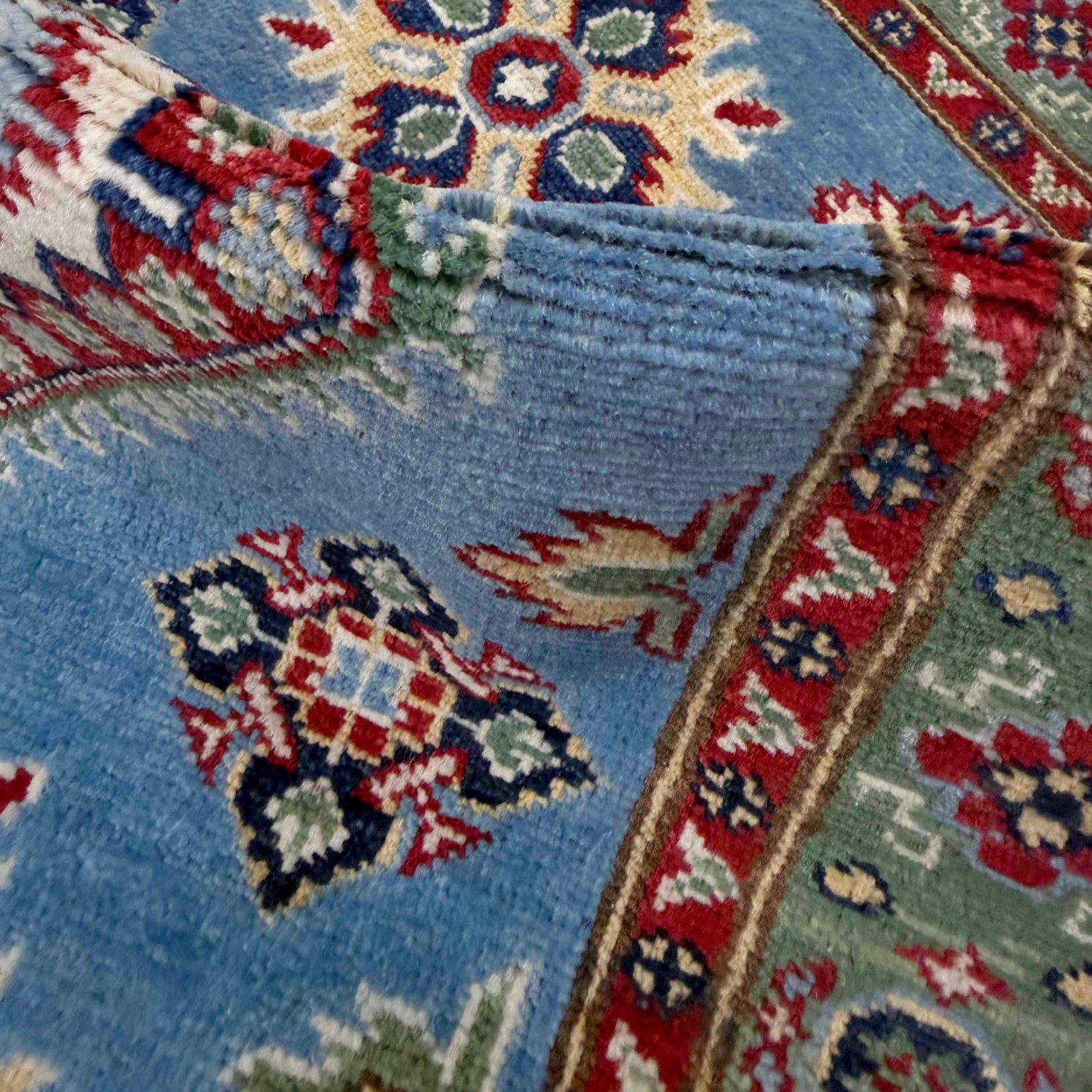 Kazak Rug Handmade Blue Medallion 2x4 ft