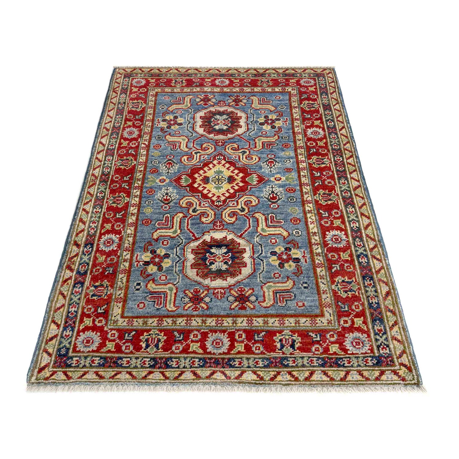 Kazak Rug Handmade Blue Medallion 2x4 ft