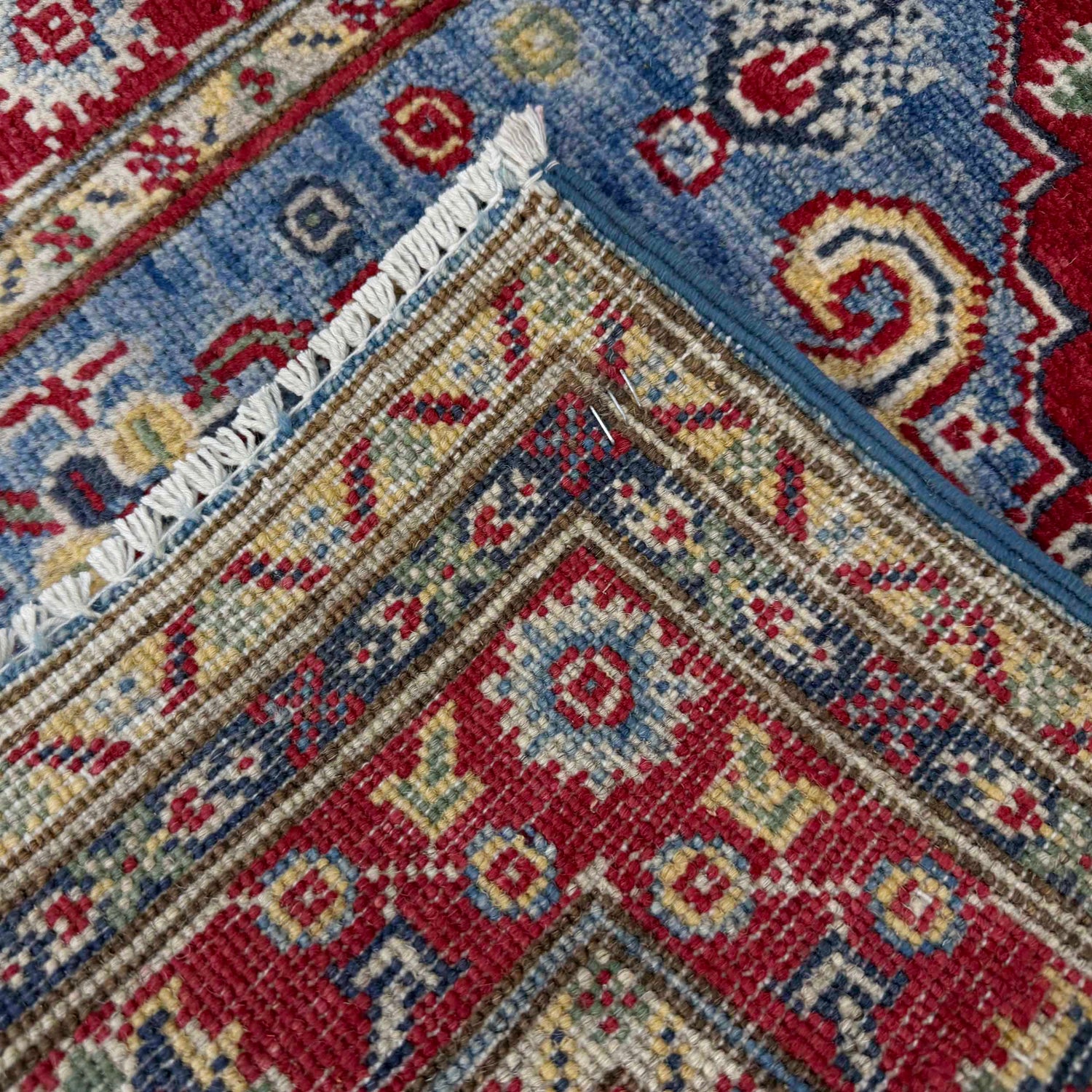 Kazak Rug Handmade Blue Medallion 2x4 ft