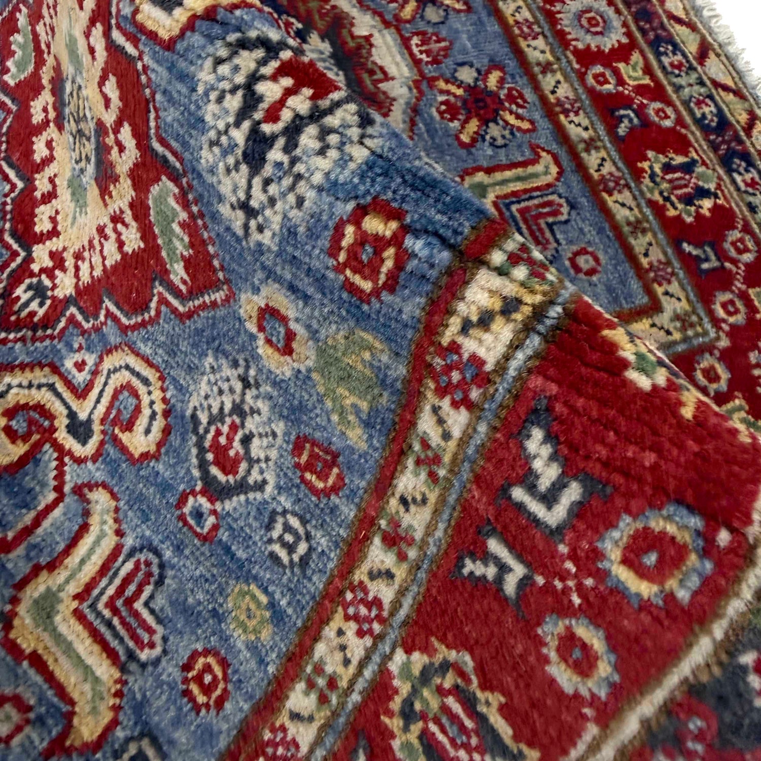 Kazak Rug Handmade Blue Medallion 2x4 ft