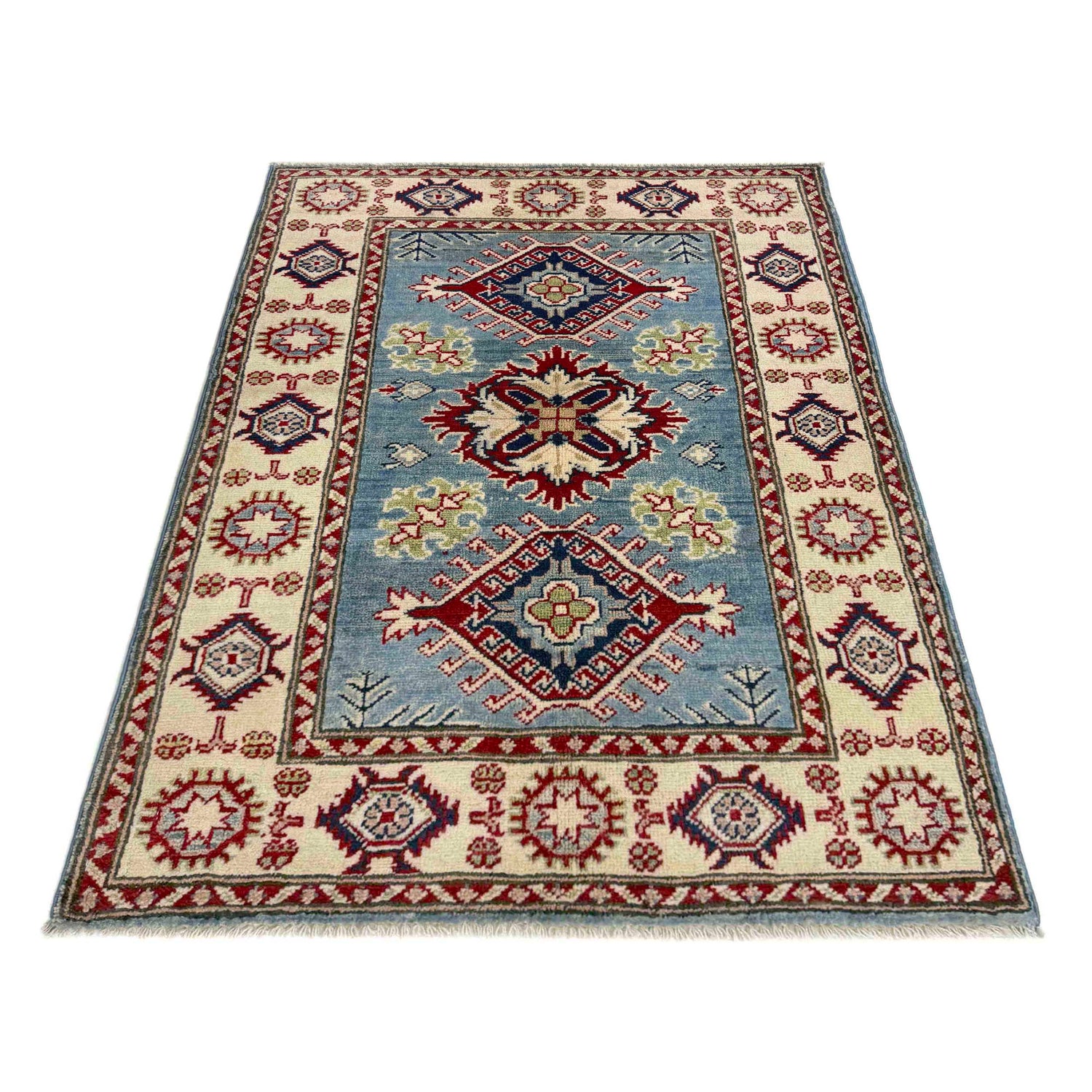 Kazak Rug Handmade Blue Medallion 2x4 ft