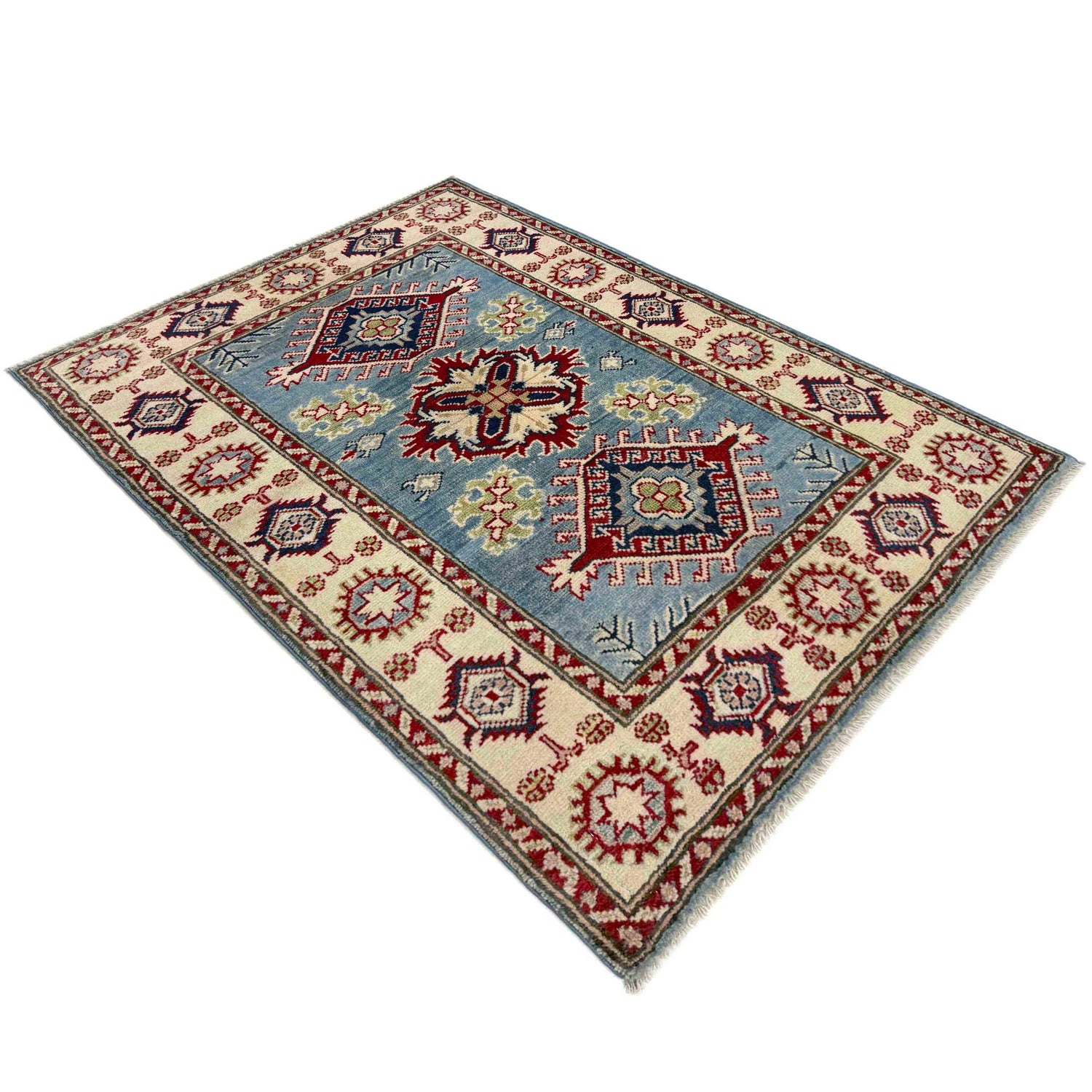 Kazak Rug Handmade Blue Medallion 2x4 ft