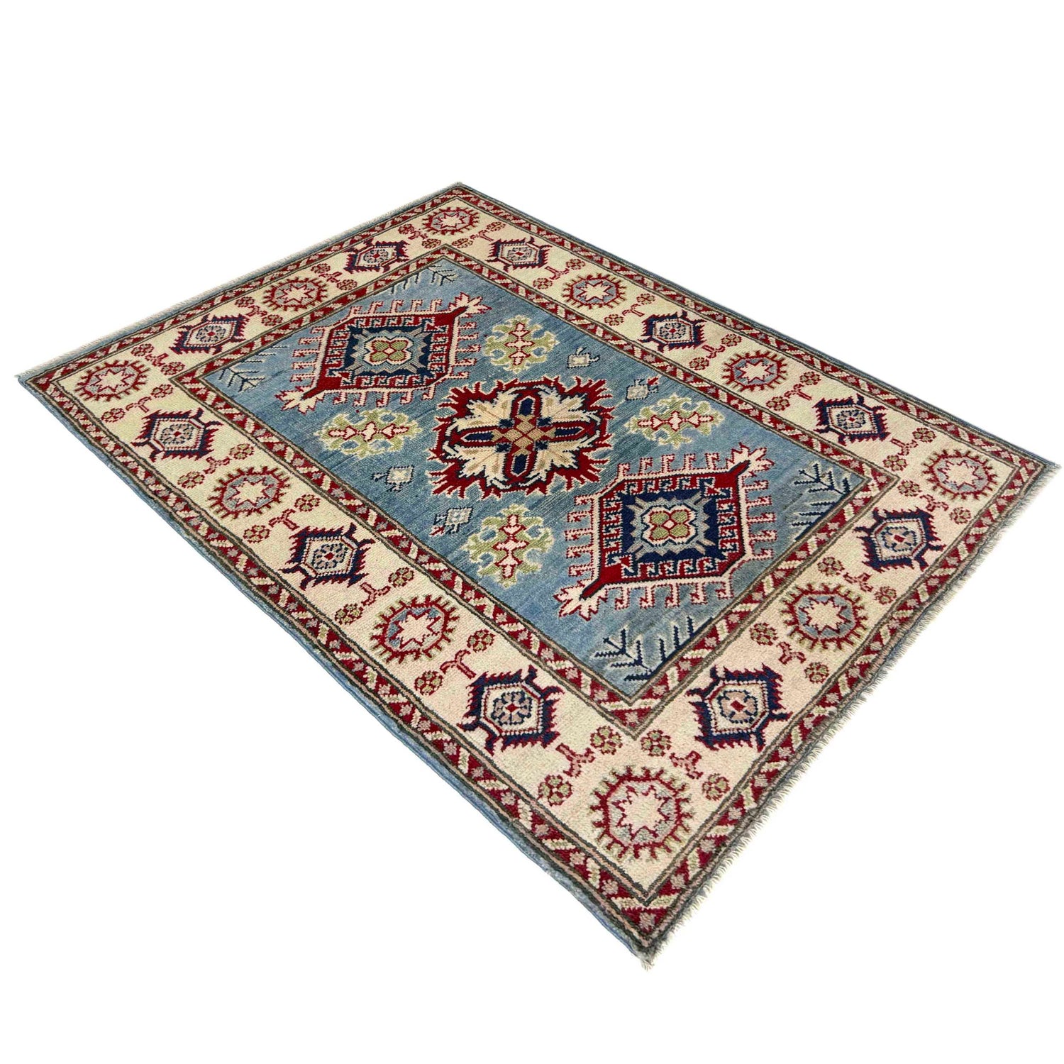 Kazak Rug Handmade Blue Medallion 2x4 ft