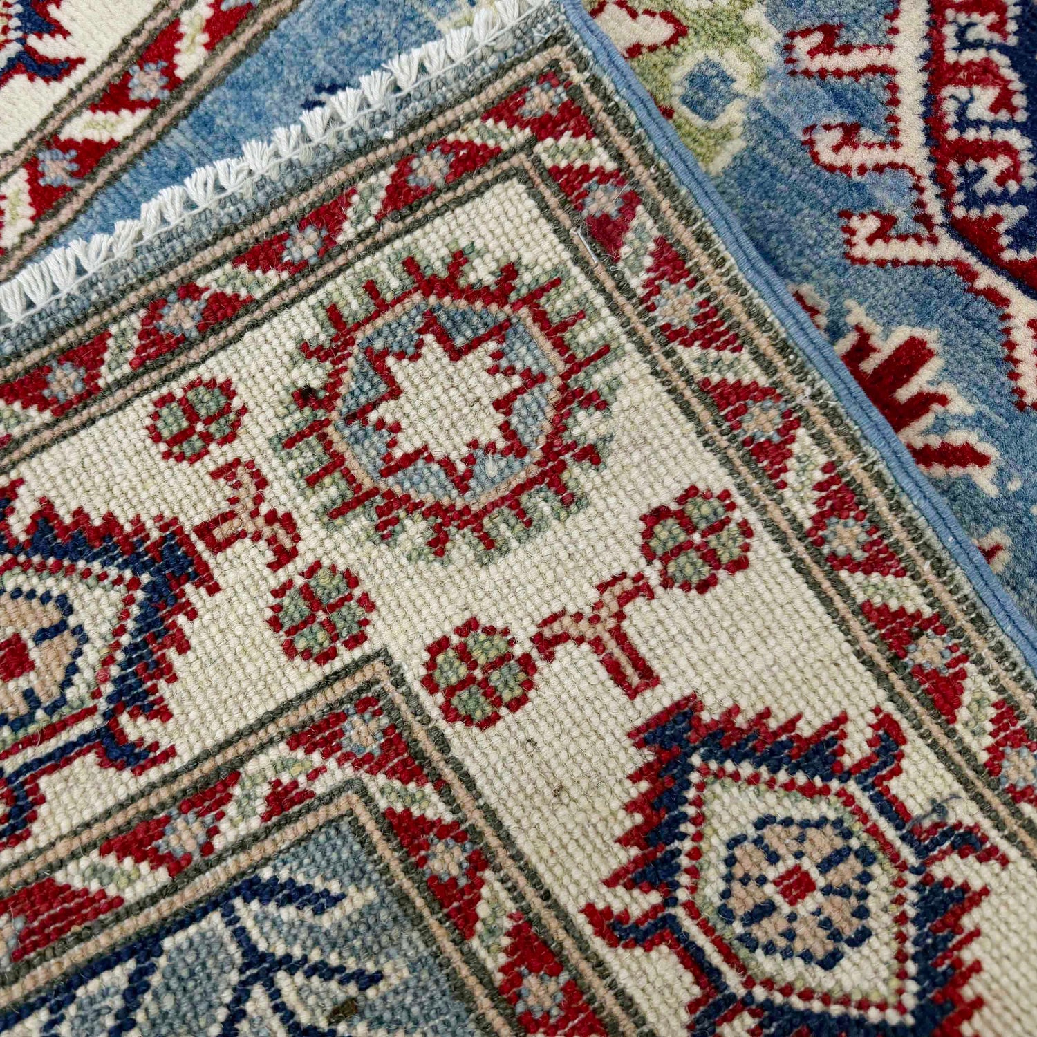 Kazak Rug Handmade Blue Medallion 2x4 ft